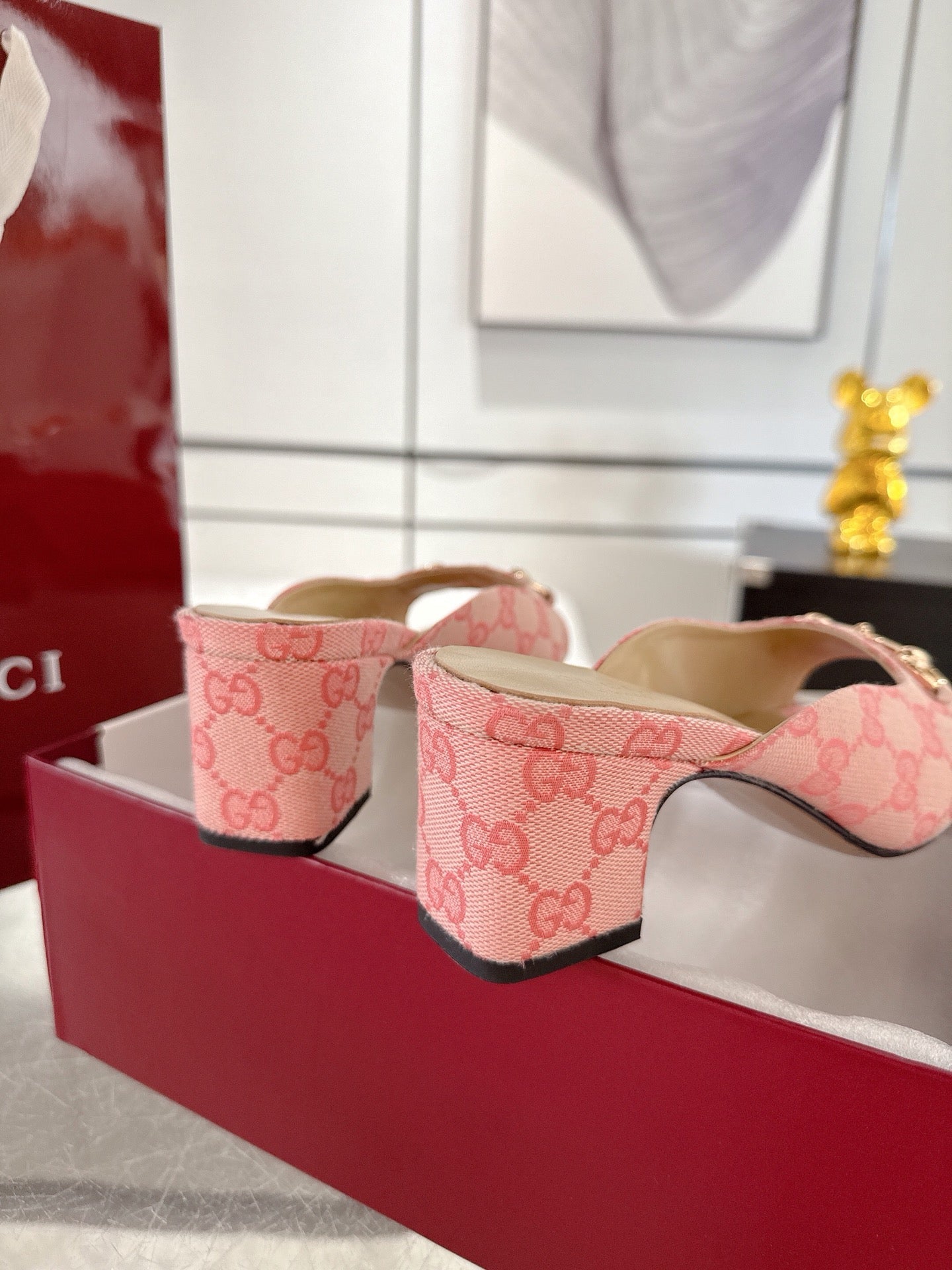 GC Horsebit Slide Pink Canvas Cowhide 292407