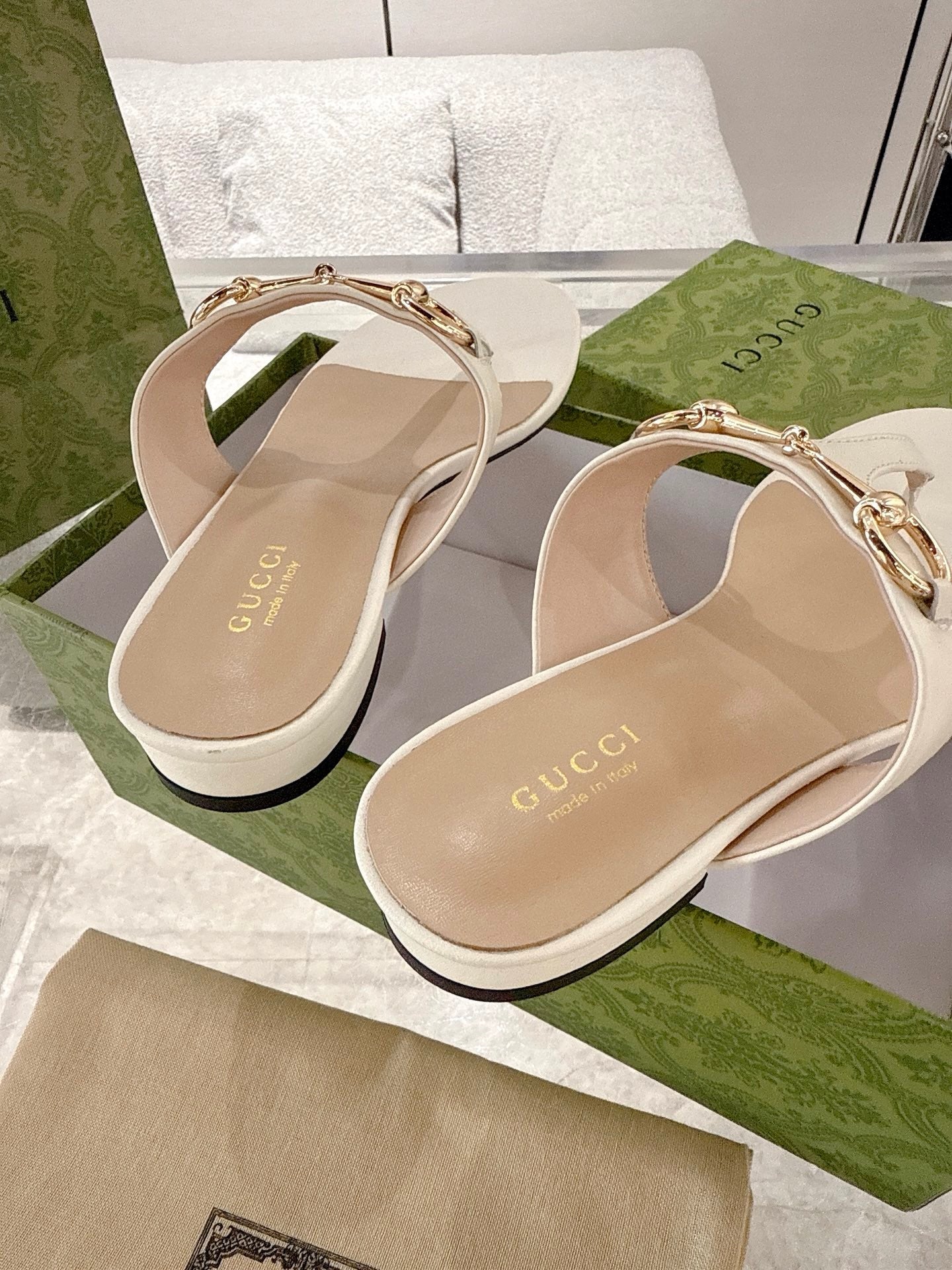 GC Horsebit Thong Sandals Ivory Leather 292476