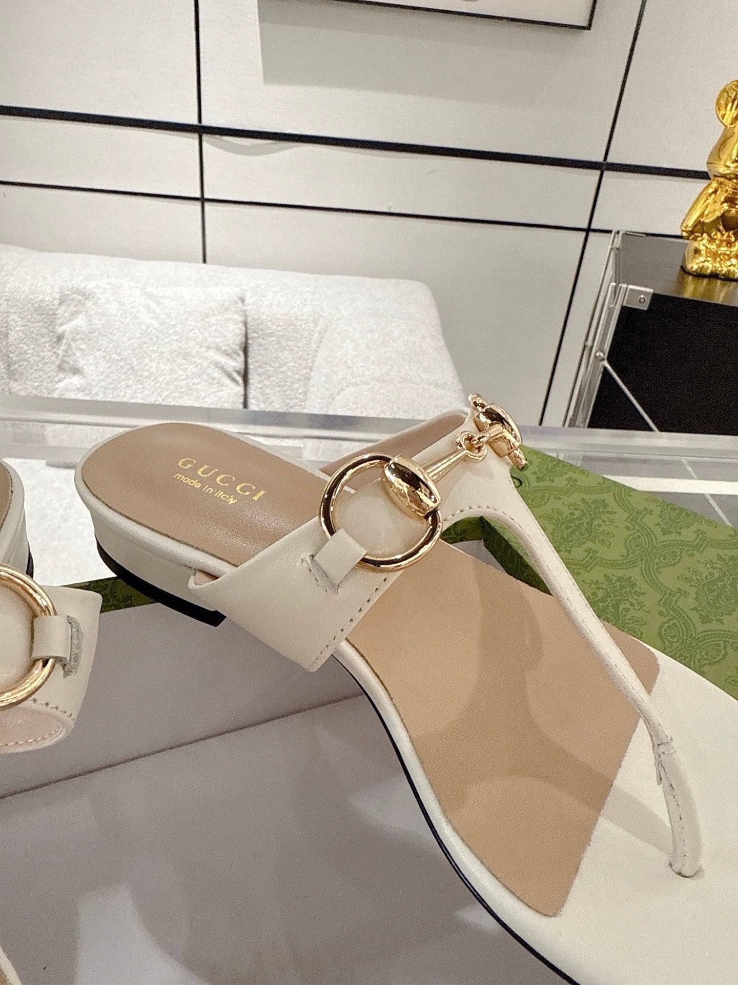 GC Horsebit Thong Sandals Ivory Leather 292476