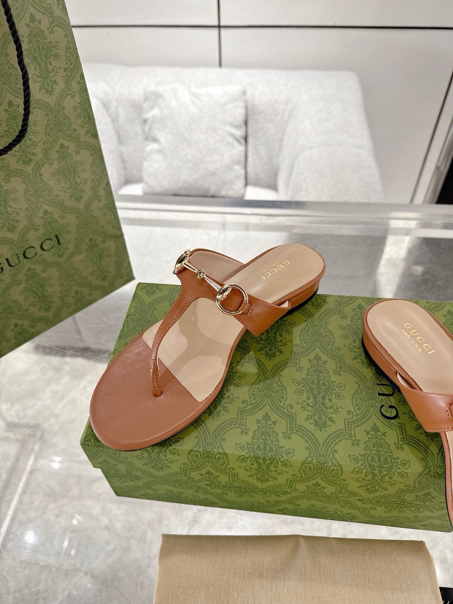 GC Horsebit Thong Sandals Brown Leather 292478