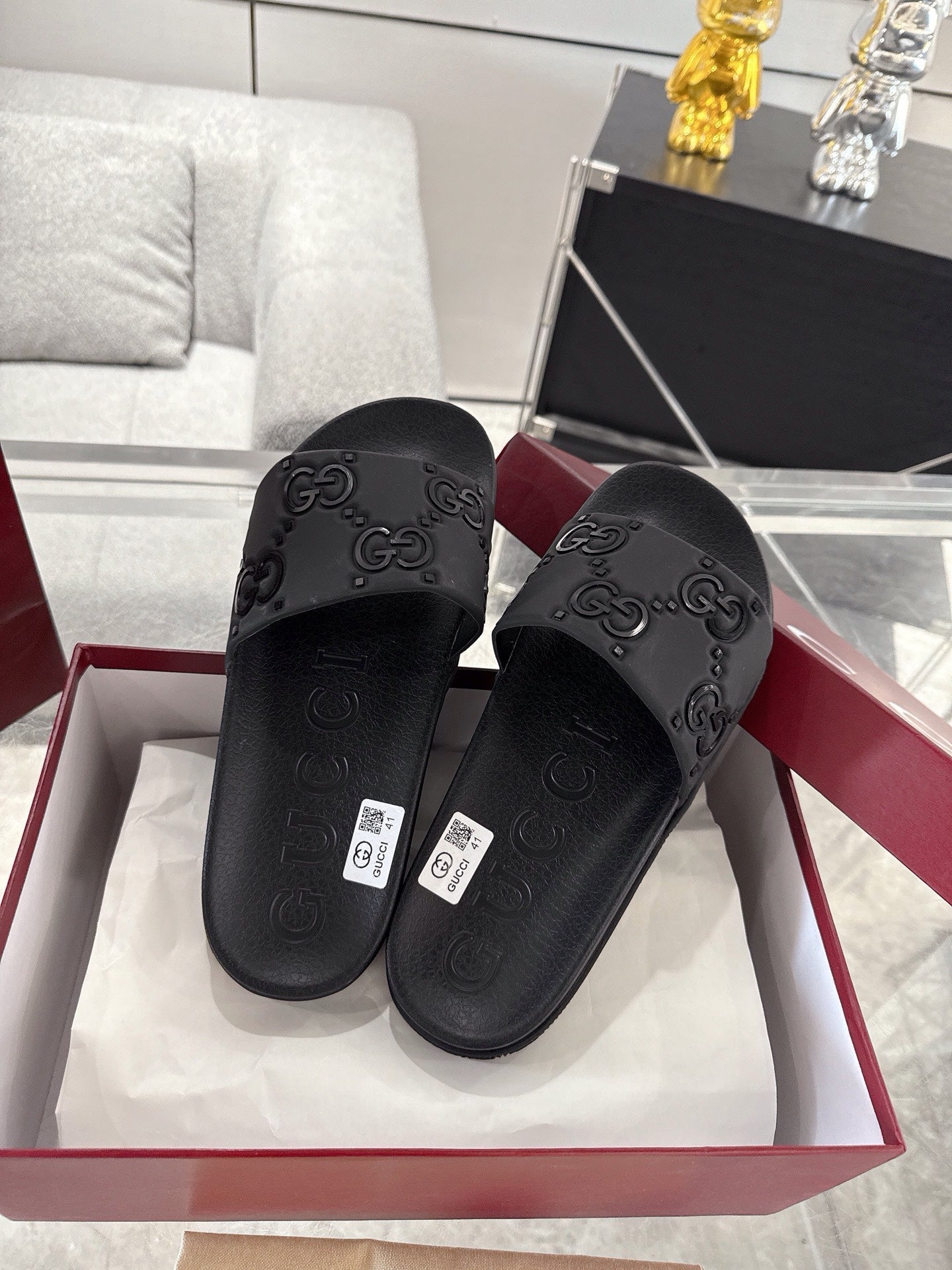 GC GG Slide Sandal Black Rubber 292416