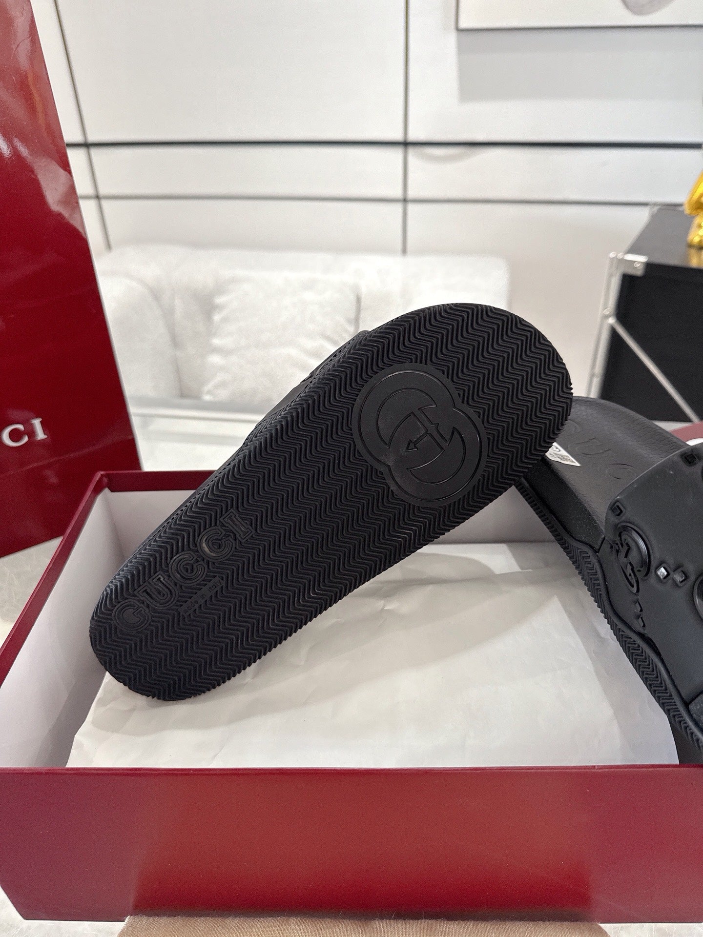 GC GG Slide Sandal Black Rubber 292416