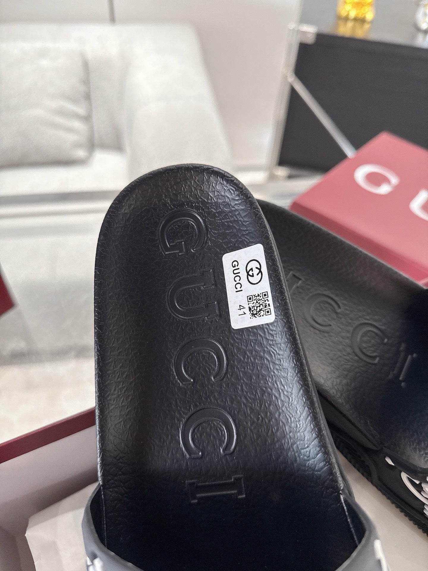 GC GG Slide Sandal Black White Rubber 292417