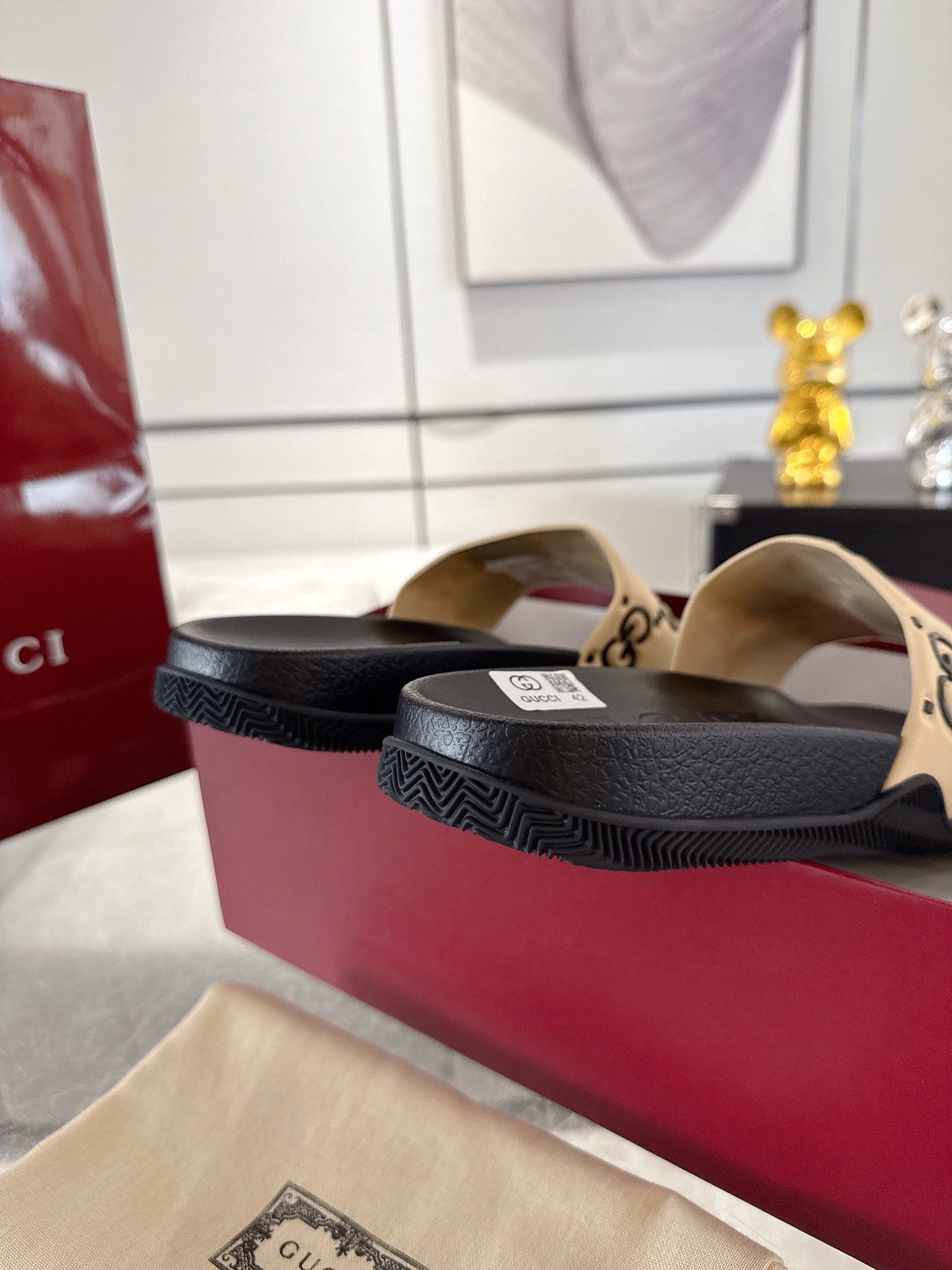 GC GG Slide Sandal Black Beige Rubber 292418