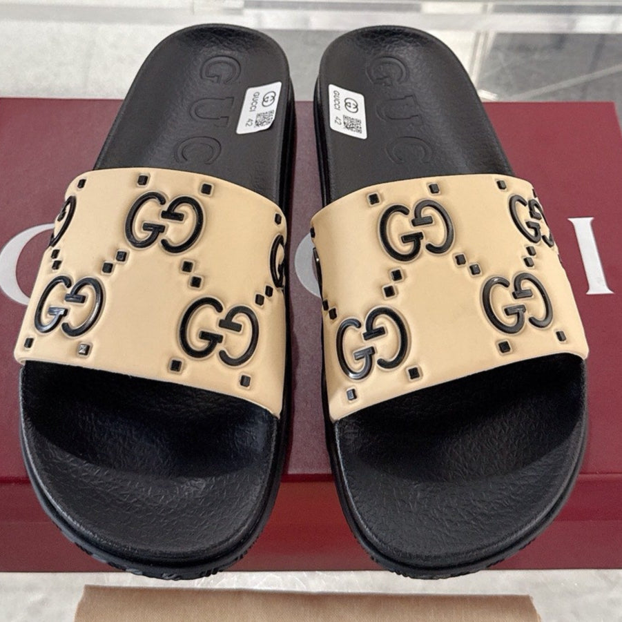 GC GG Slide Sandal Black Beige Rubber 292418