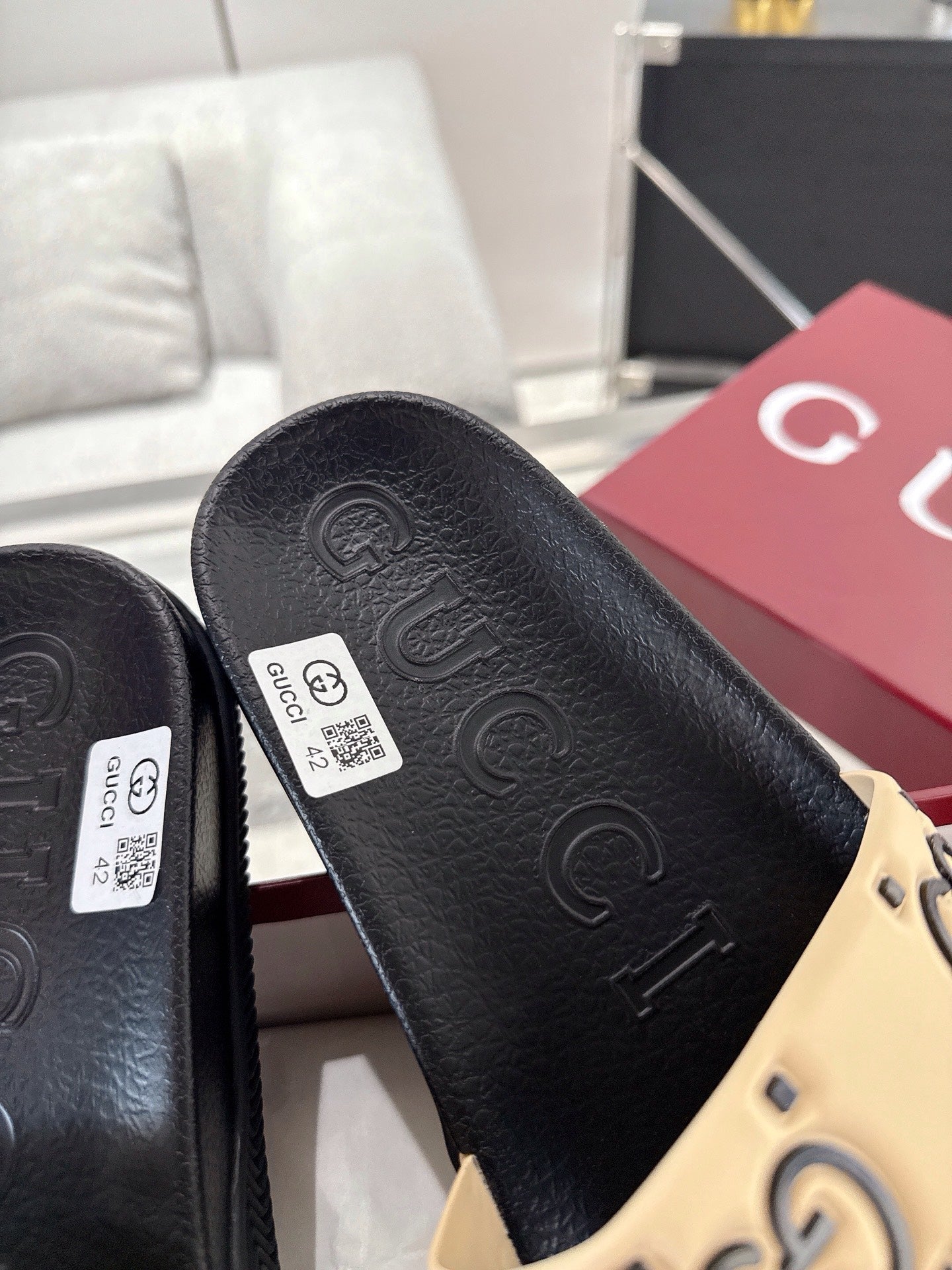 GC GG Slide Sandal Black Beige Rubber 292418