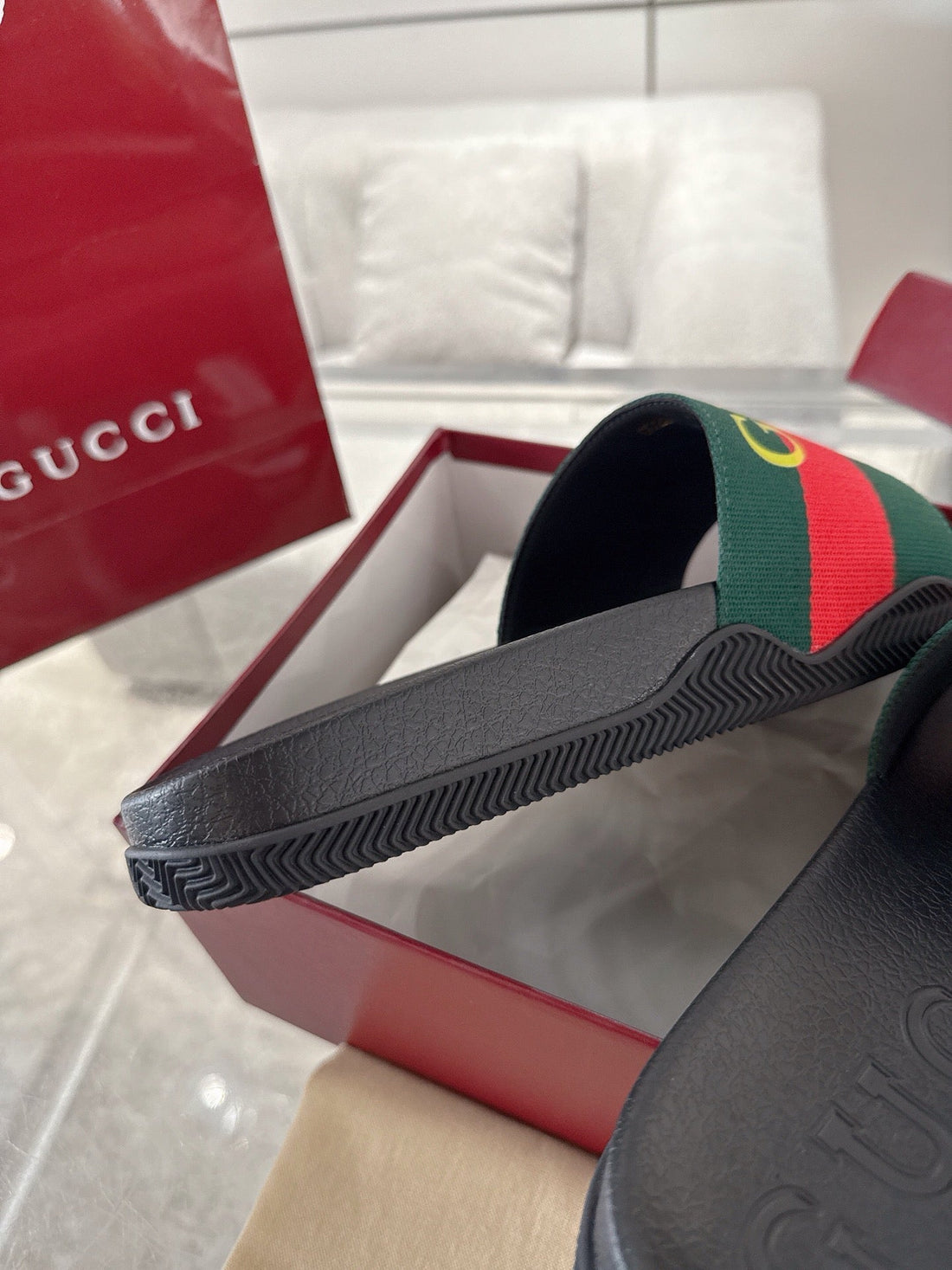GC GG Slide Sandal Black Green Red Rubebr 292419