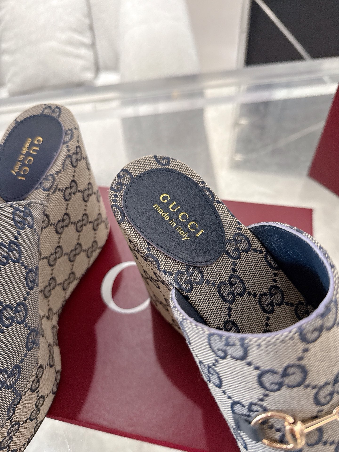 GC Wedge With Horsebit Sandal Gray Blue Canvas 292420