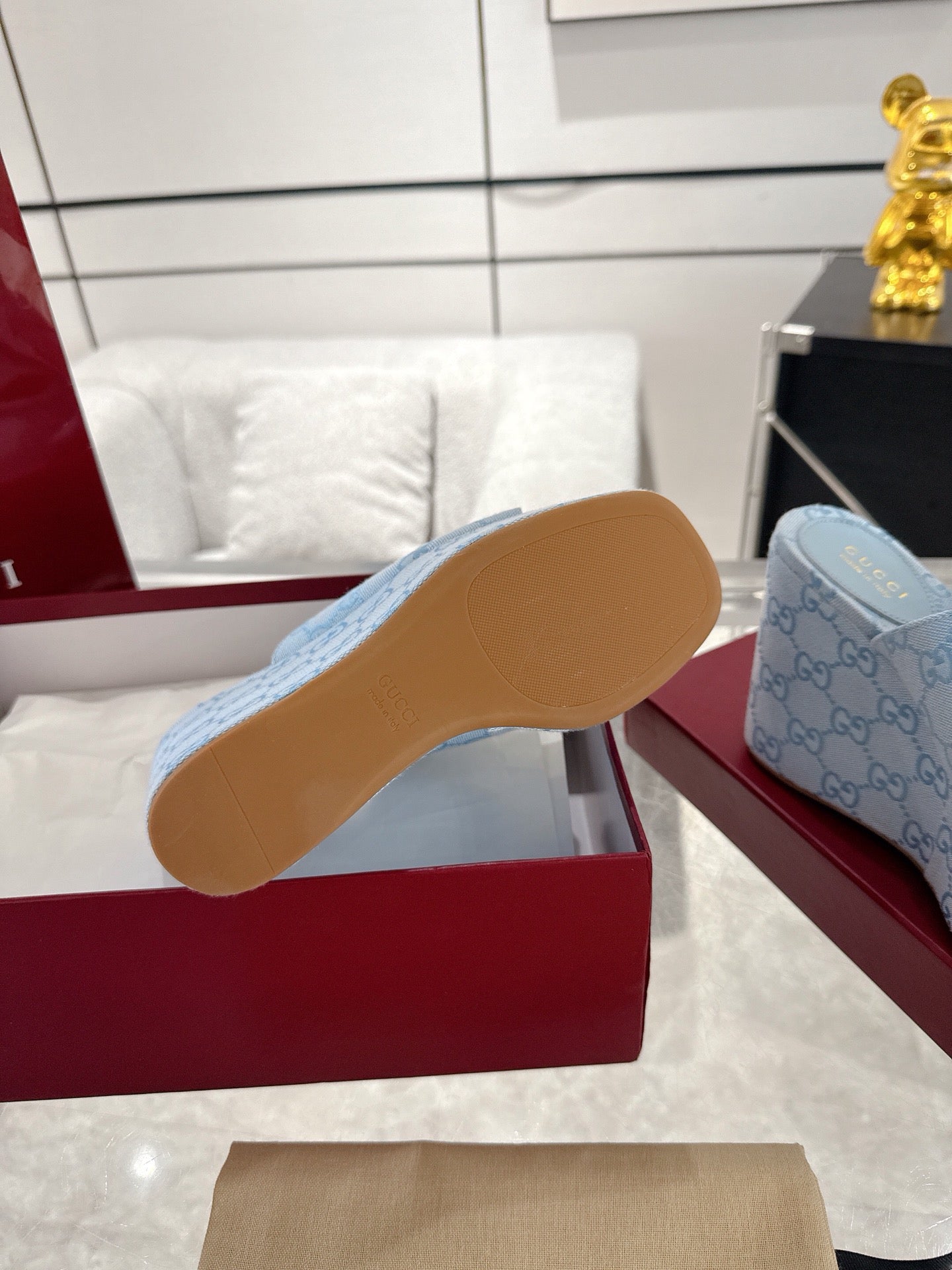 GC Wedge With Horsebit Sandal Light Blue Canvas 292421