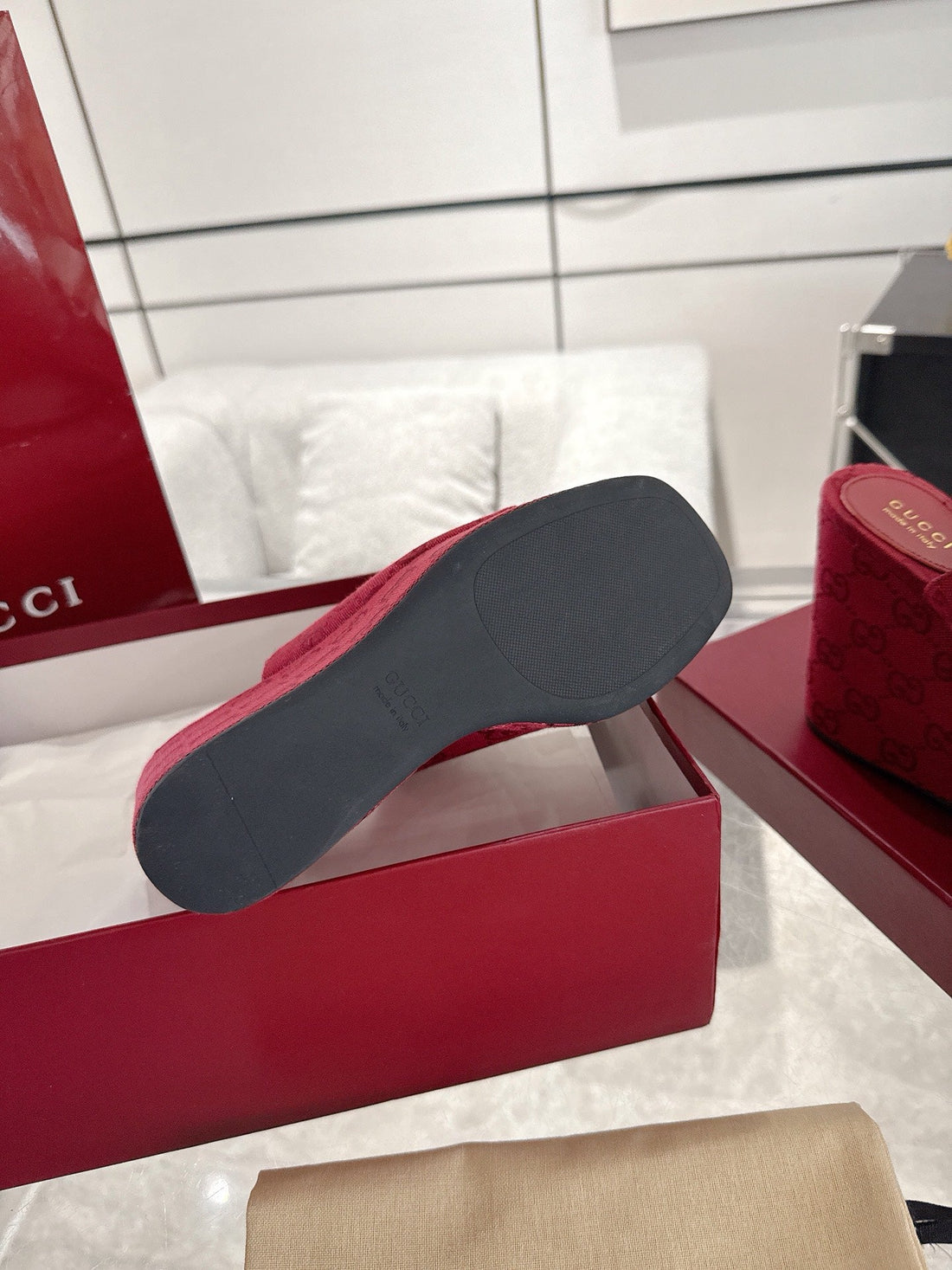 GC Wedge With Horsebit Sandal Red Canvas 292422