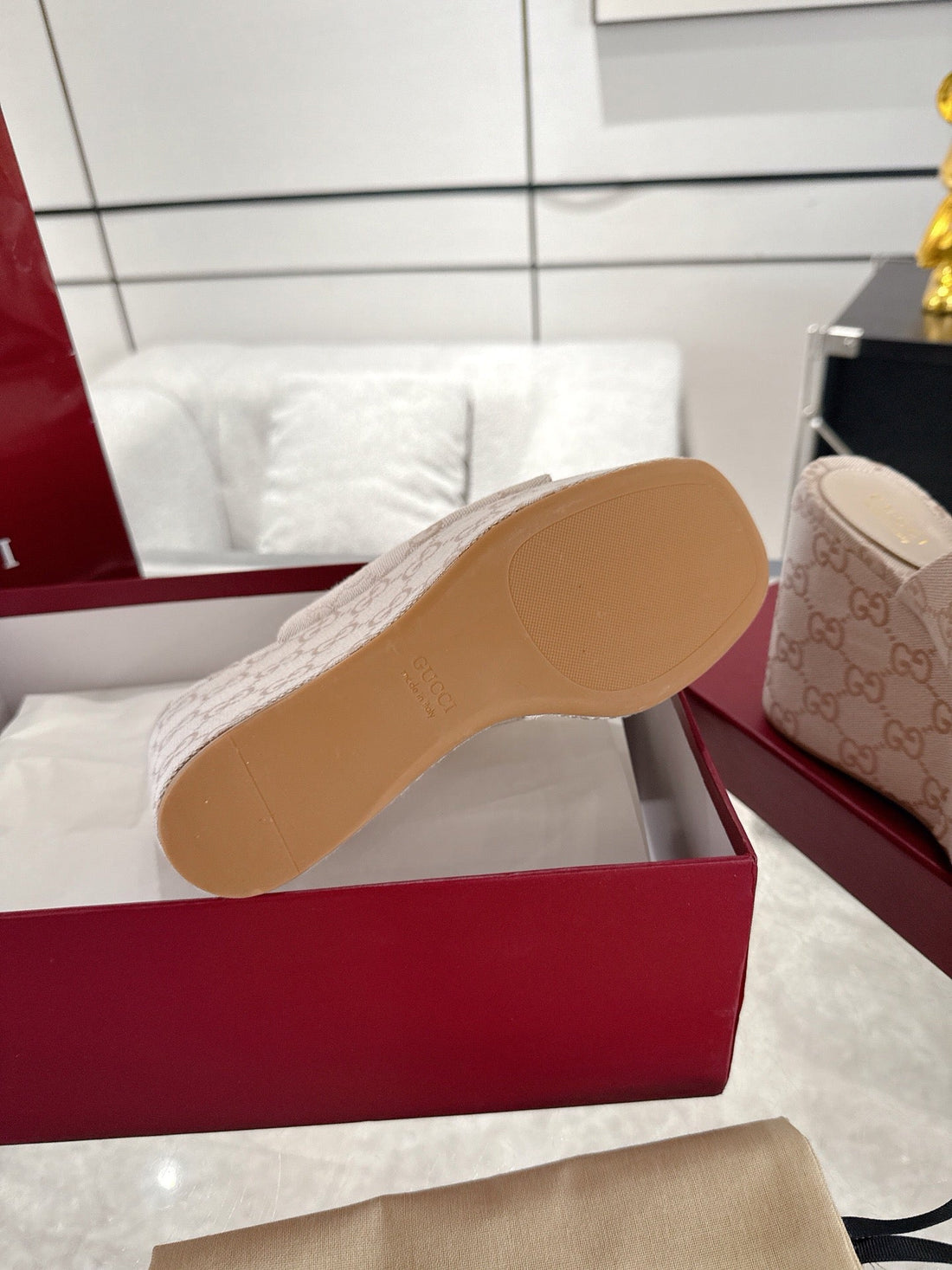 GC Wedge With Horsebit Sandal Beige Canvas 292423