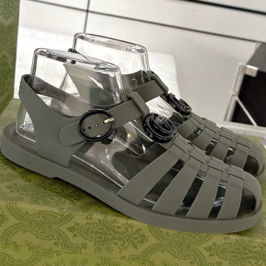 GC 25 Glossy Black Double G Sandal Dark Green Rubber 292426