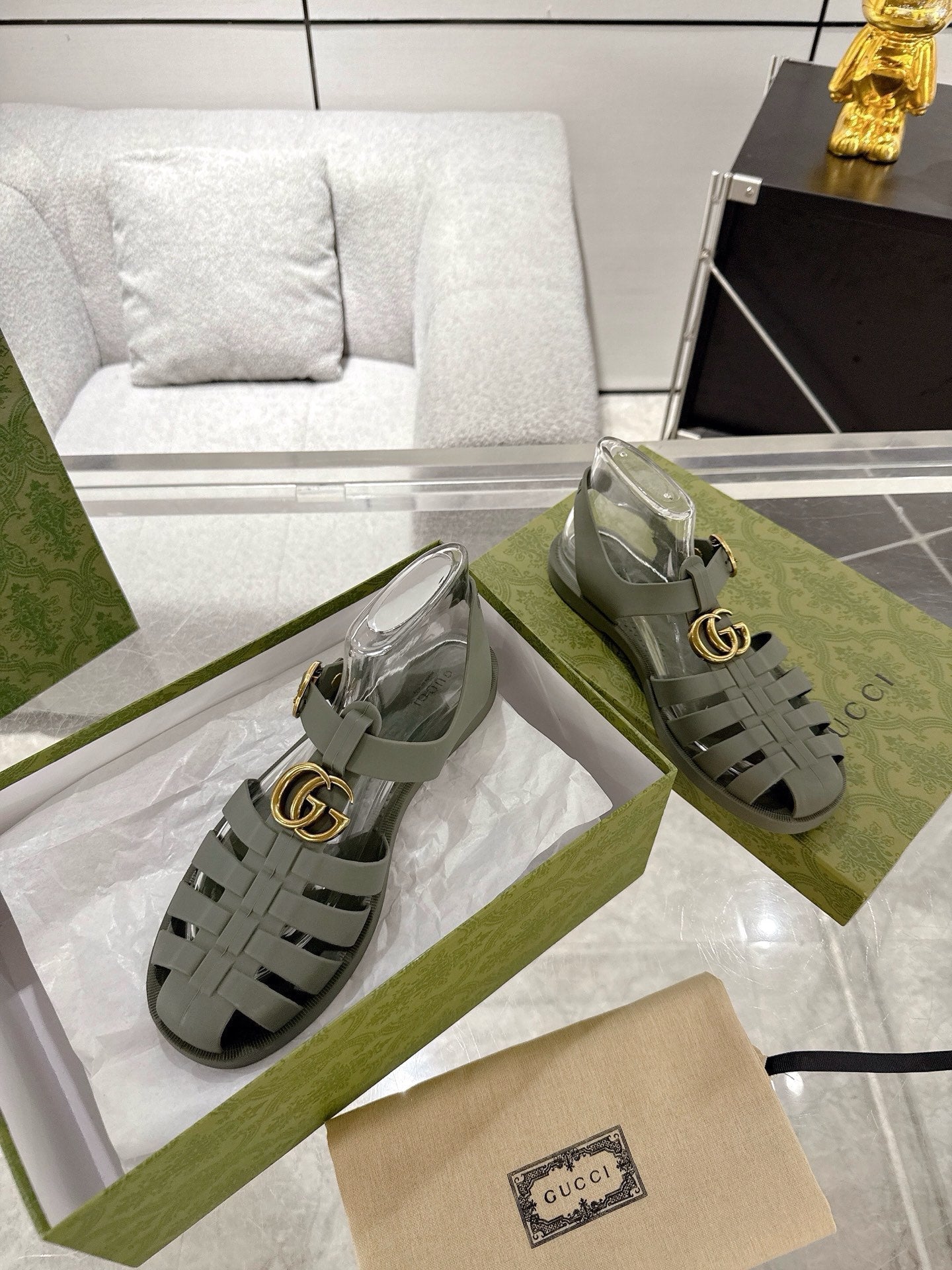 GC 25 Gold Double G Sandal Dark Green Rubber 292427