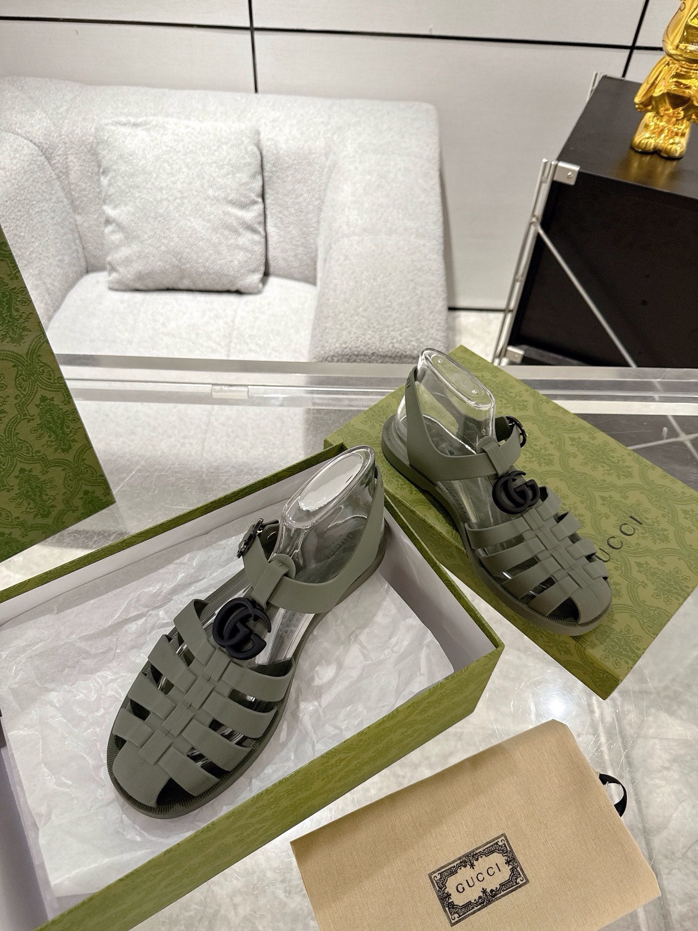 GC 25 Black Double G Sandal Dark Green Rubber 292428