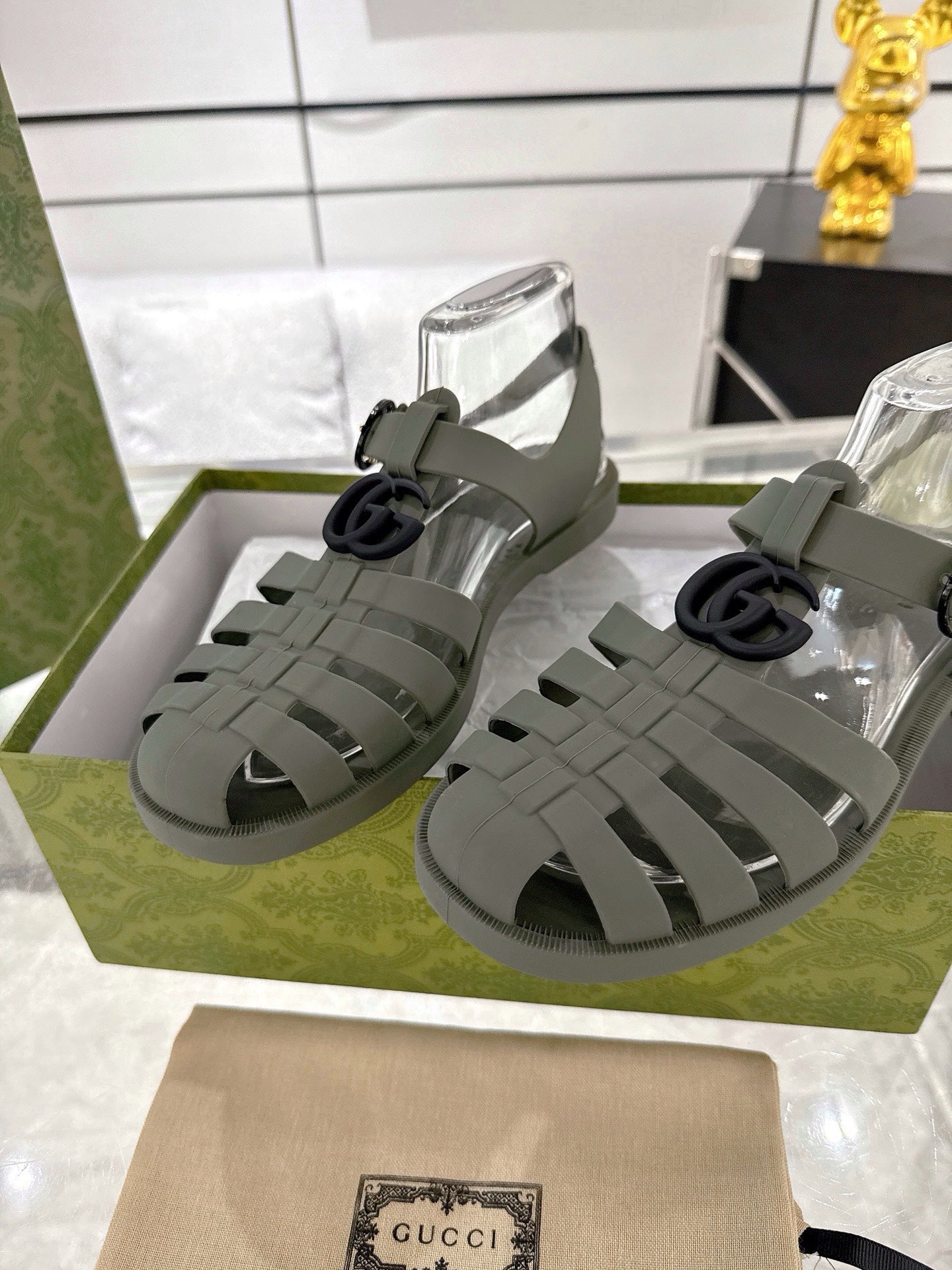 GC 25 Black Double G Sandal Dark Green Rubber 292428