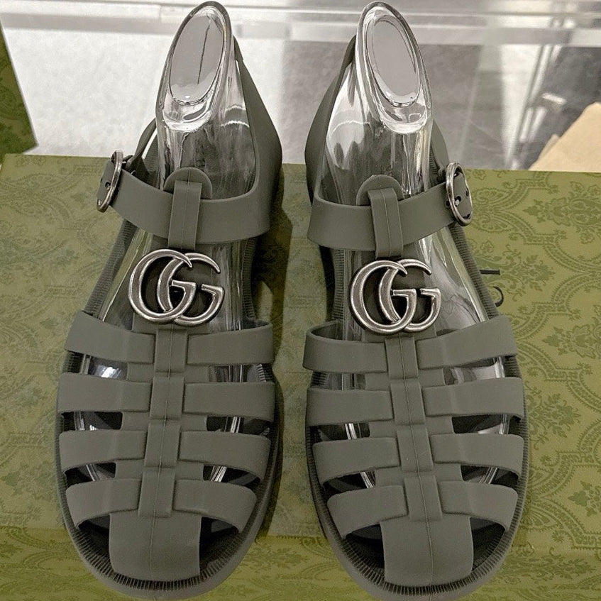 GC 25 Silver Double G Sandal Dark Green Rubber 292429