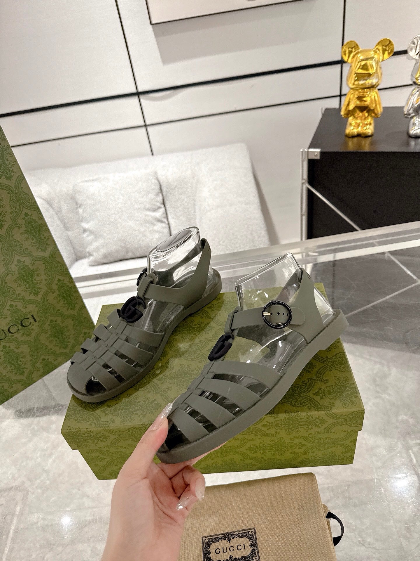 GC 25 Black Double G Sandal Dark Green Rubber 292428