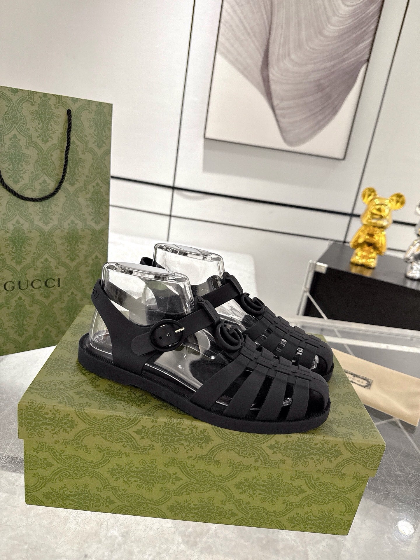 GC 25 Black Double G Sandal Black Rubber 292432