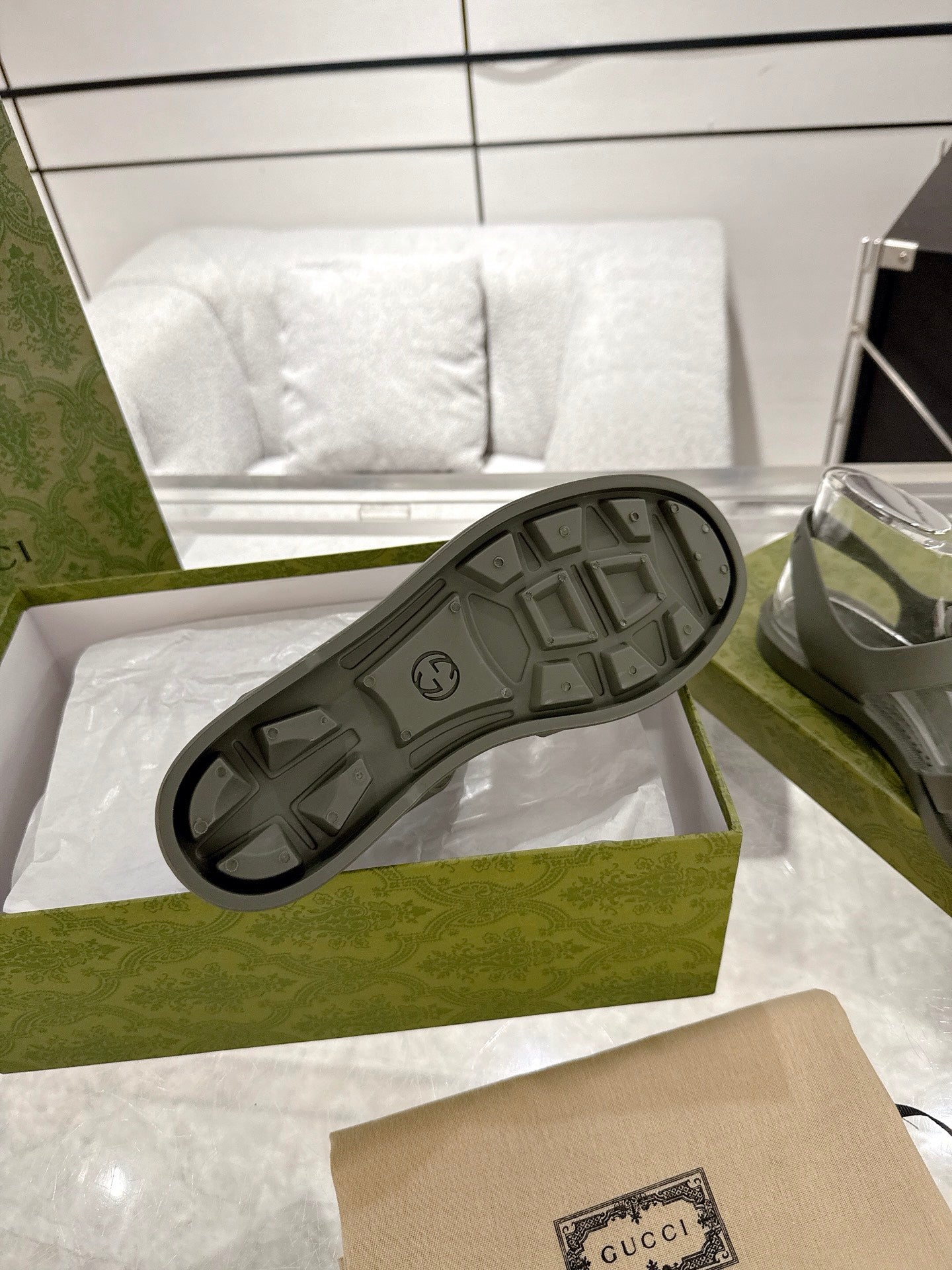GC 25 Silver Double G Sandal Dark Green Rubber 292429