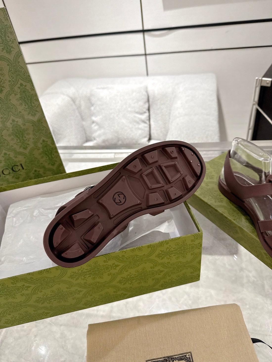 GC 25 Silver Double G Sandal Bordeaux Rubber 292435