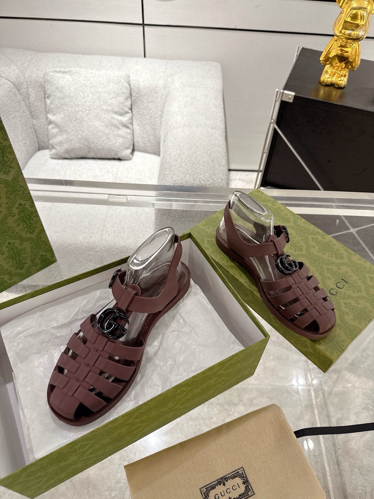 GC 25 Glossy Black Double G Sandal Bordeaux Rubber 292437