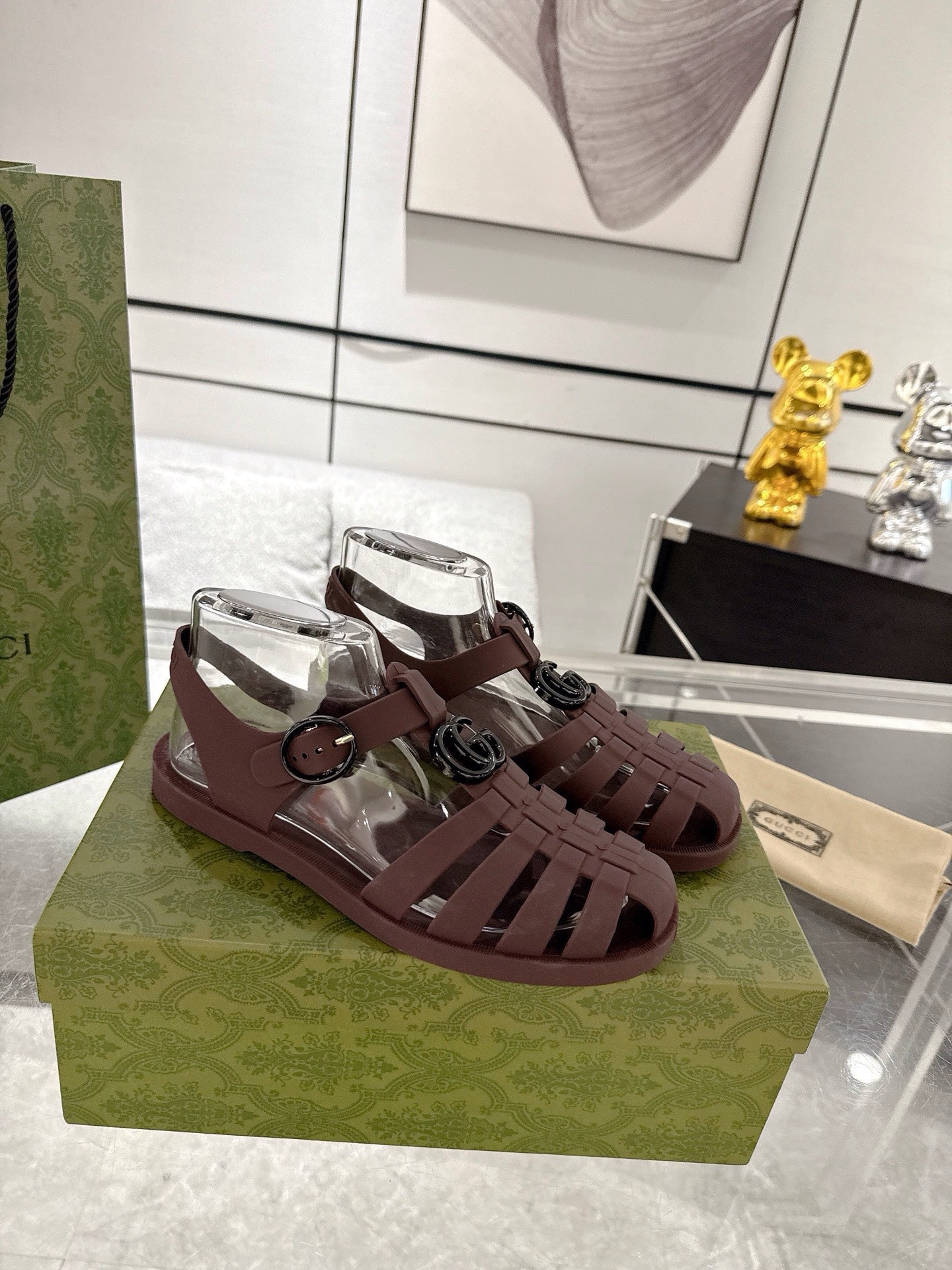 GC 25 Glossy Black Double G Sandal Bordeaux Rubber 292437