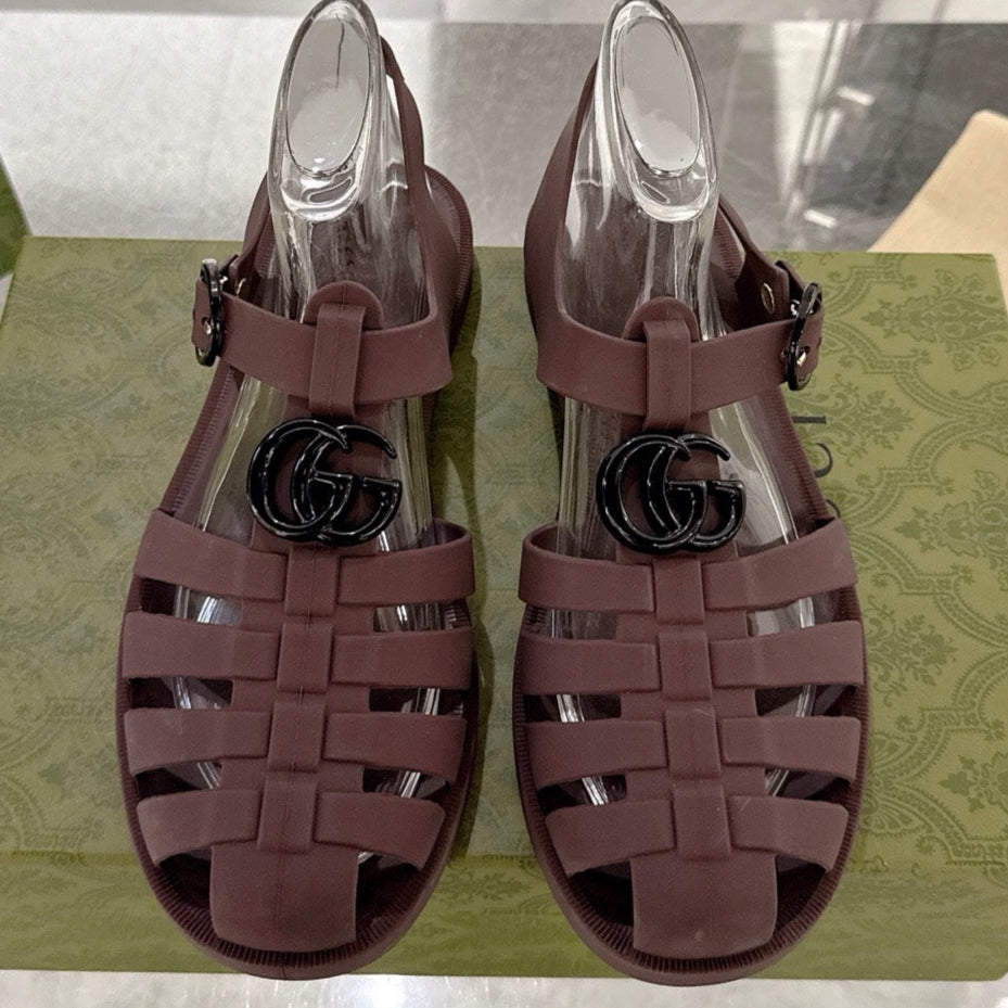 GC 25 Glossy Black Double G Sandal Bordeaux Rubber 292437