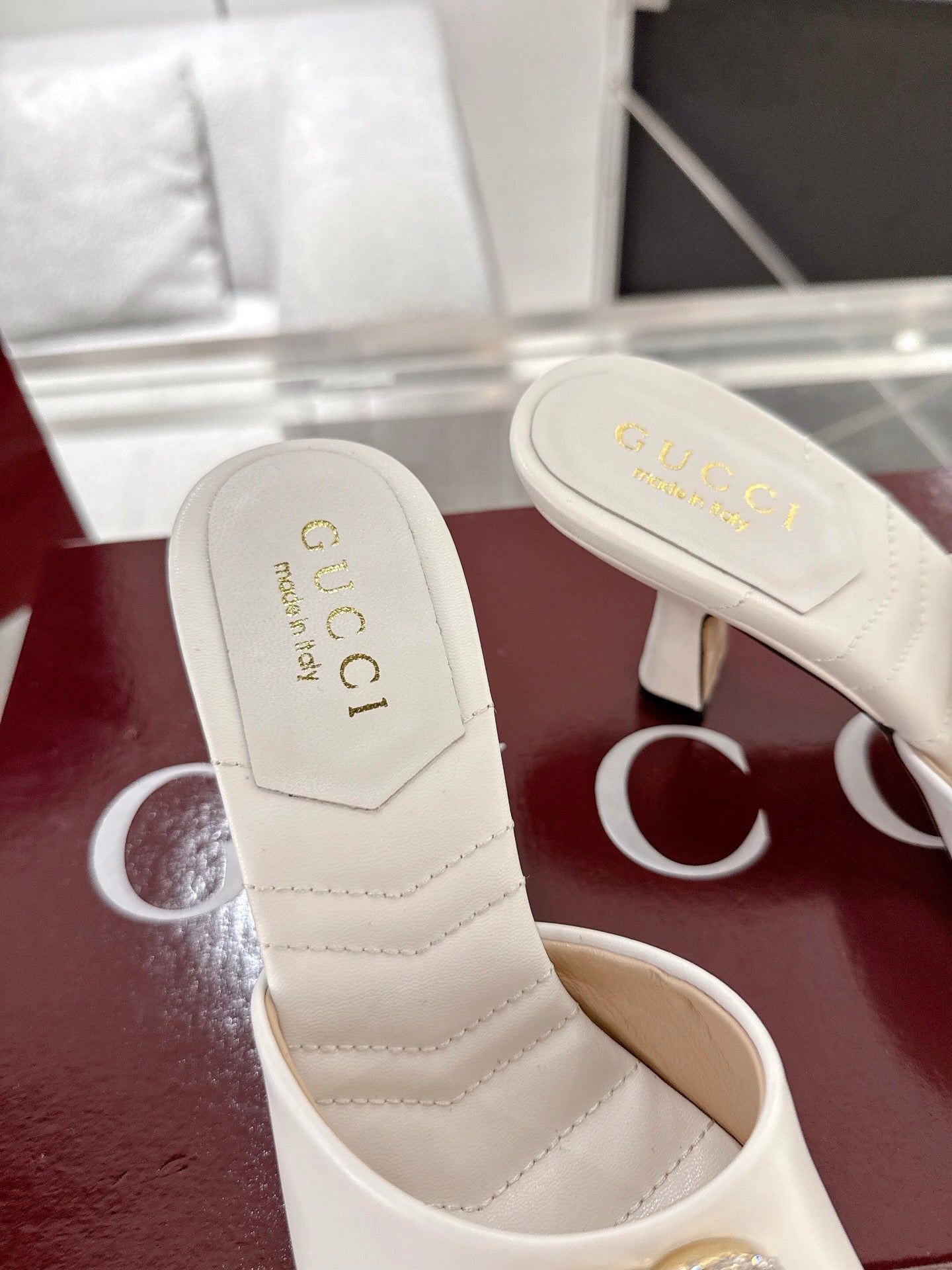 GC 2025 Double G High Heel Sandals White Sheepskin 292468