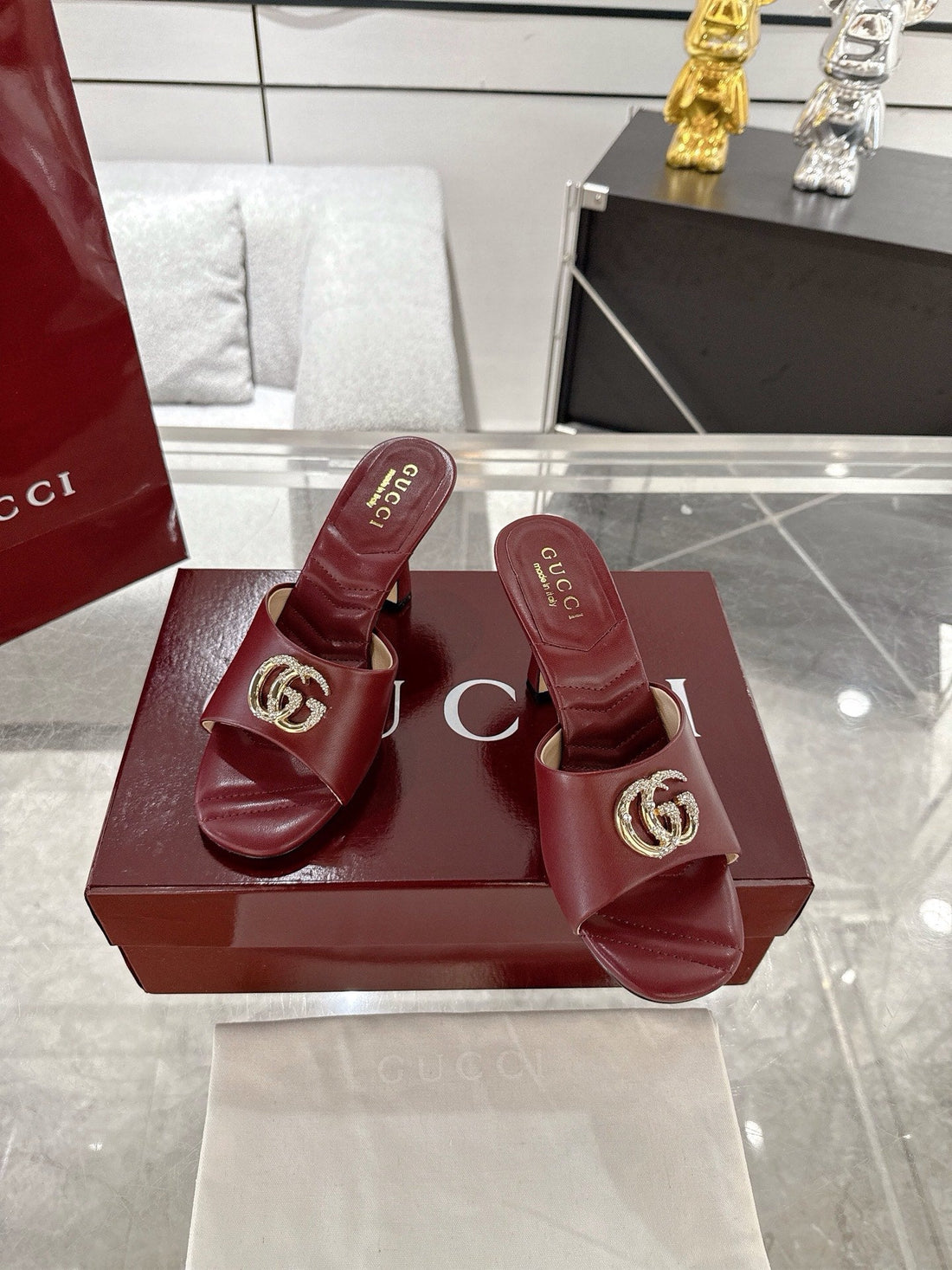 GC 2025 Double G High Heel Sandals Red Sheepskin 292470