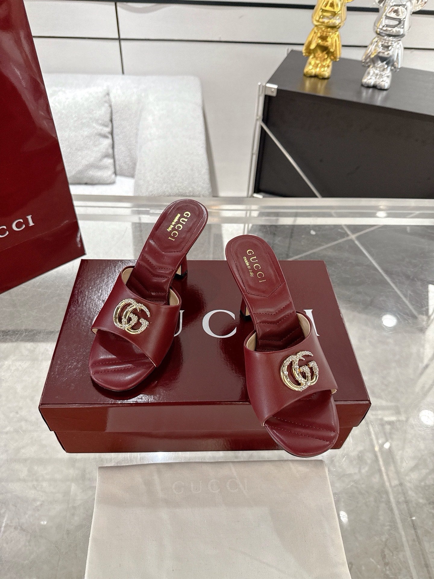 GC 2025 Double G High Heel Sandals Red Sheepskin 292470