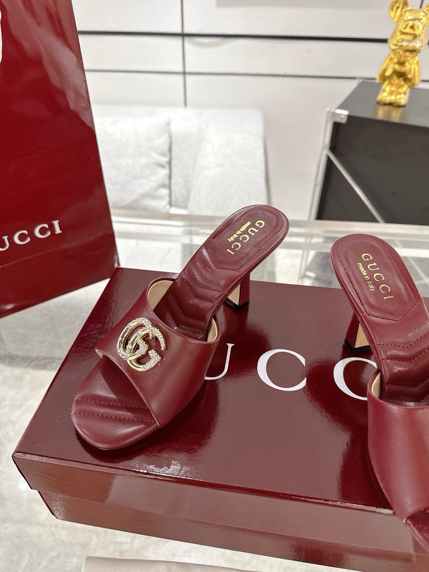 GC 2025 Double G High Heel Sandals Red Sheepskin 292470