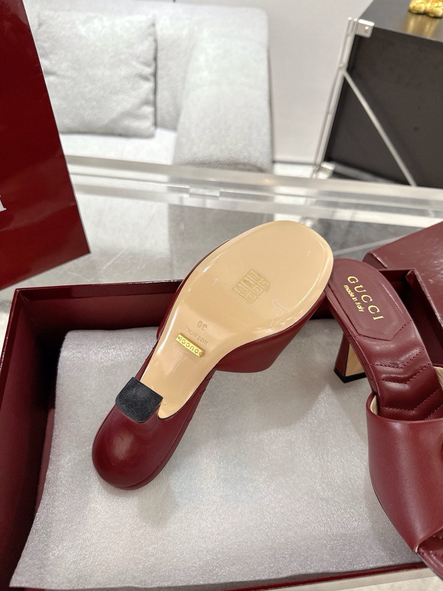 GC 2025 Double G High Heel Sandals Red Sheepskin 292470