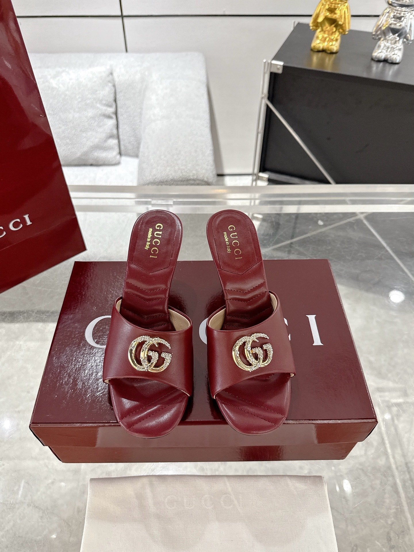 GC 2025 Double G High Heel Sandals Red Sheepskin 292470