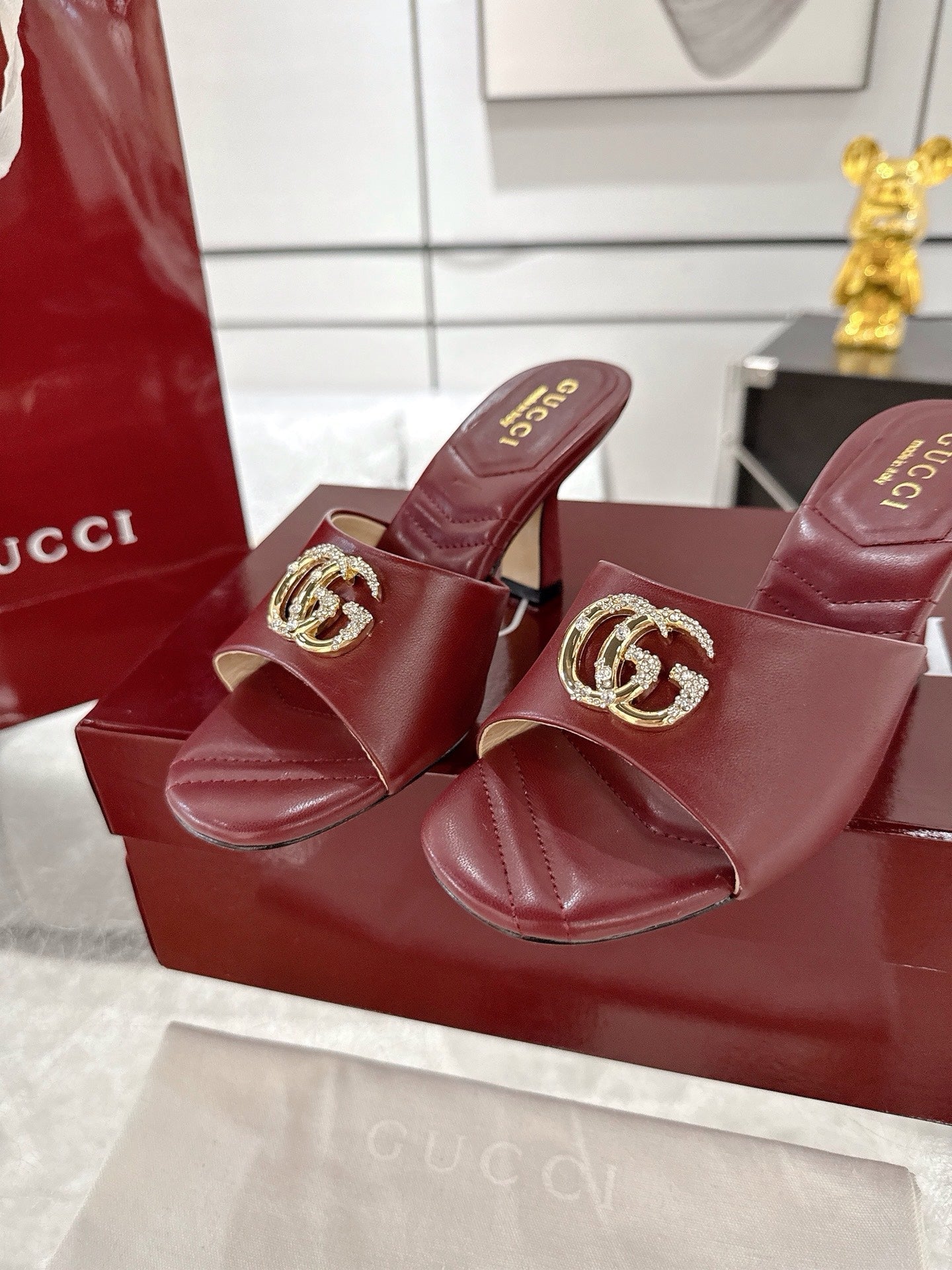 GC 2025 Double G High Heel Sandals Red Sheepskin 292470