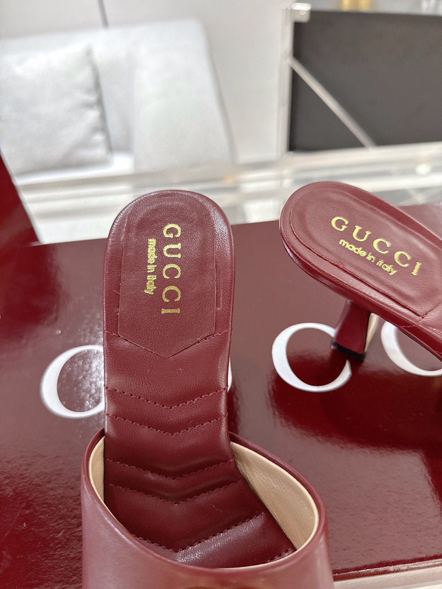 GC 2025 Double G High Heel Sandals Red Sheepskin 292470