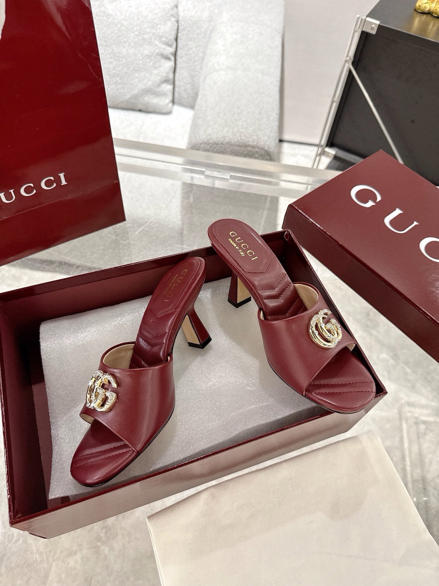 GC 2025 Double G High Heel Sandals Red Sheepskin 292470