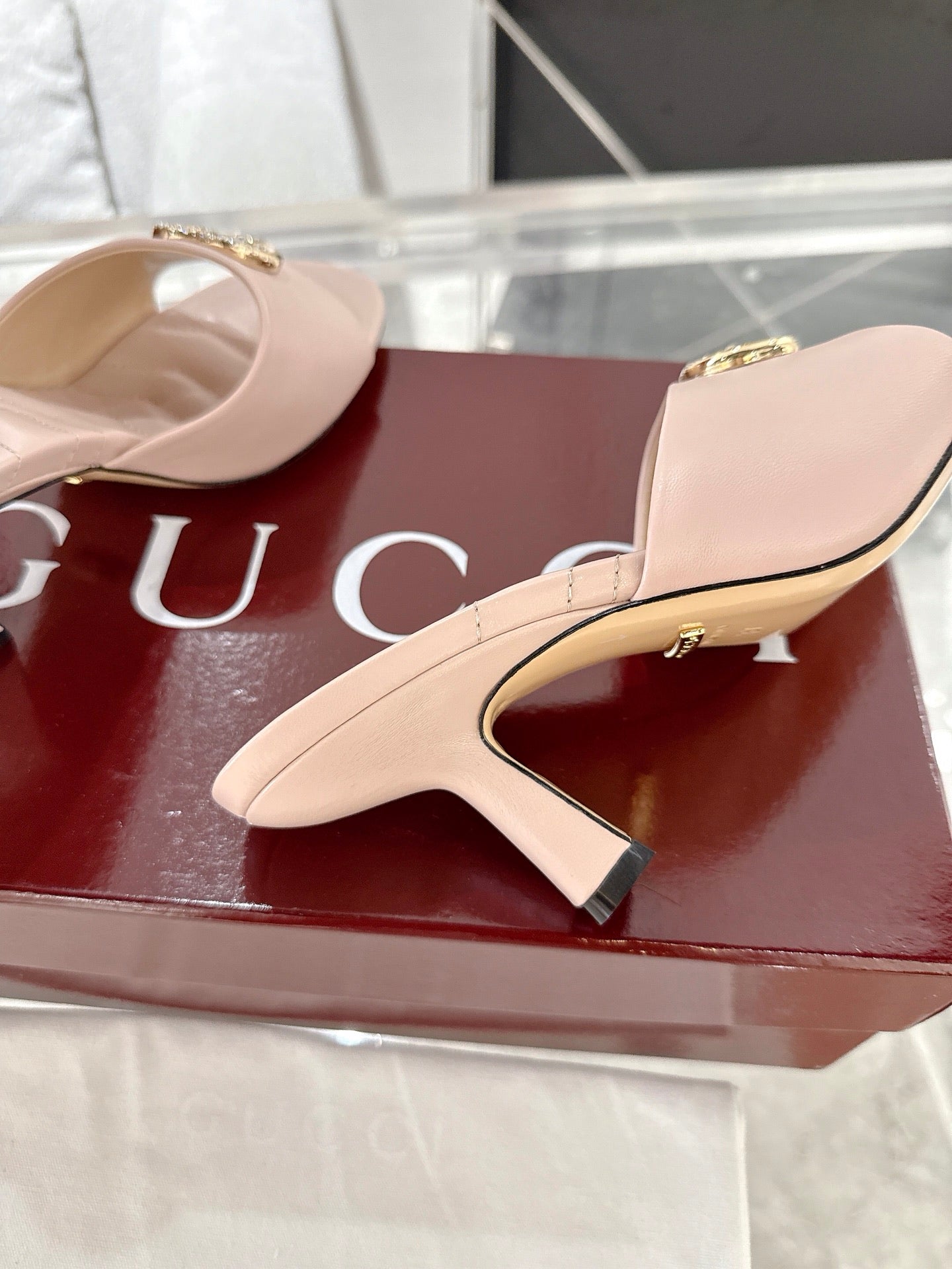 GC 2025 Double G High Heel Sandals Pink Sheepskin 292471