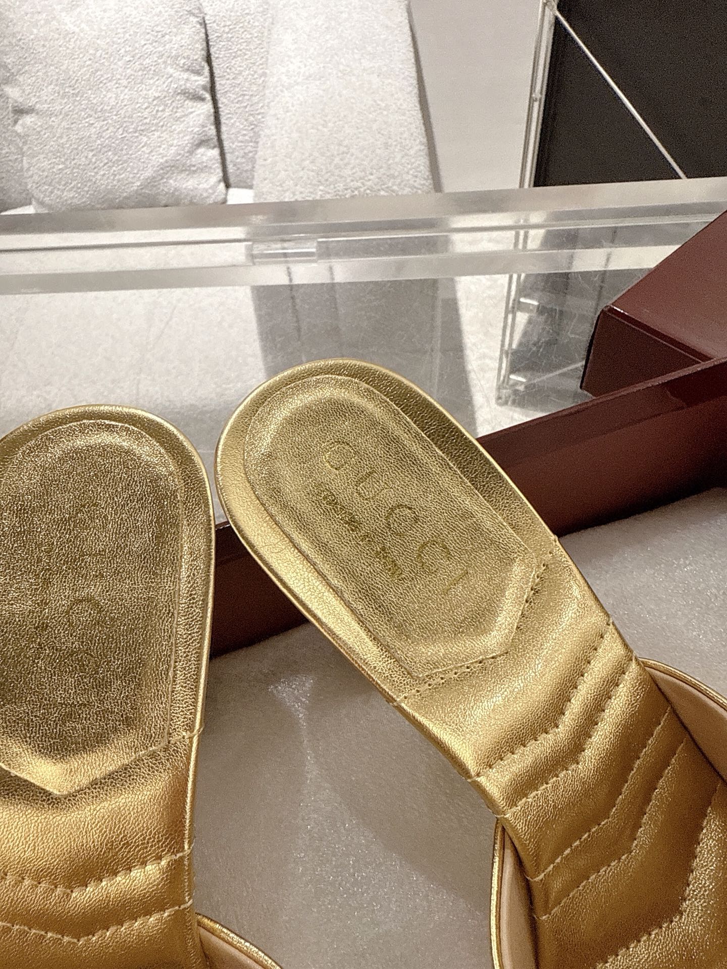 GC 2025 Double G High Heel Sandals Gold Sheepskin 292472