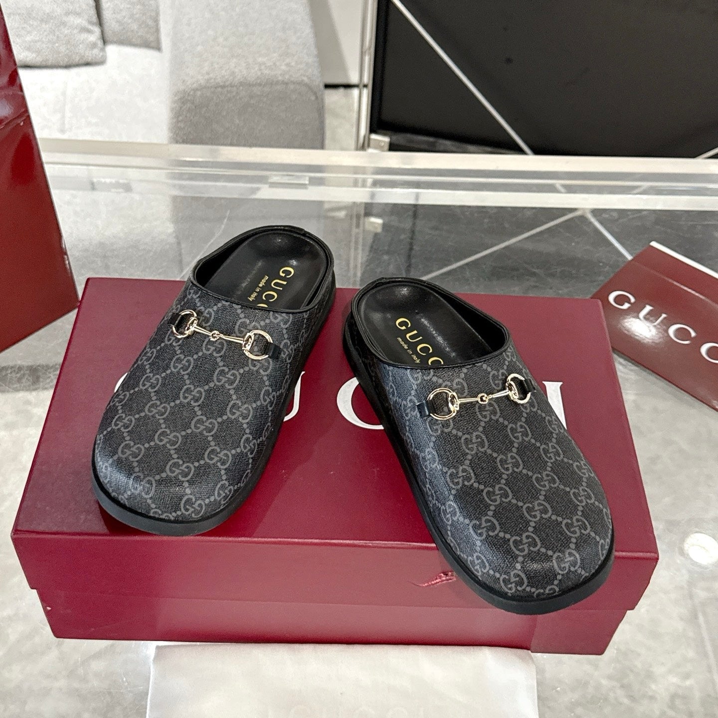 GC 25 Horsebit Mule Grey Monogram Canvas