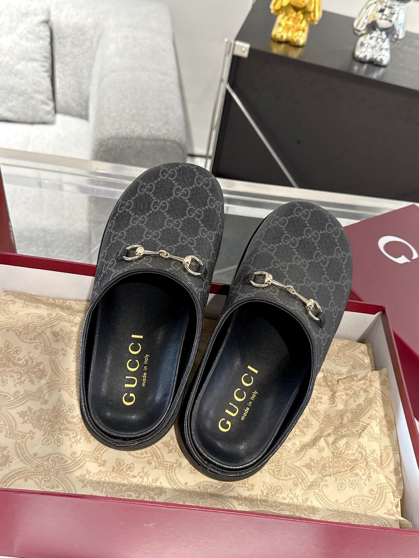 GC 25 Horsebit Mule Grey Monogram Canvas