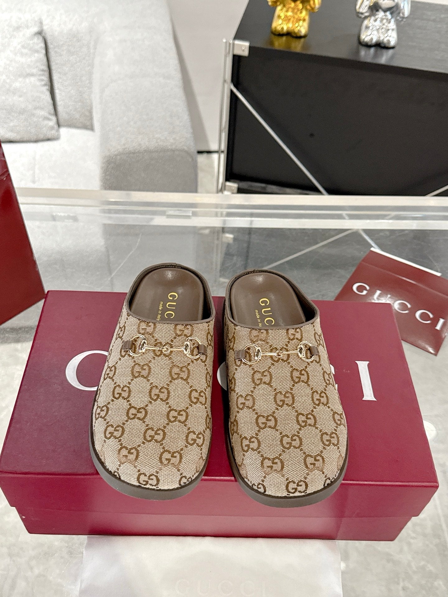 GC 25 Horsebit Mule Brown Monogram Canvas