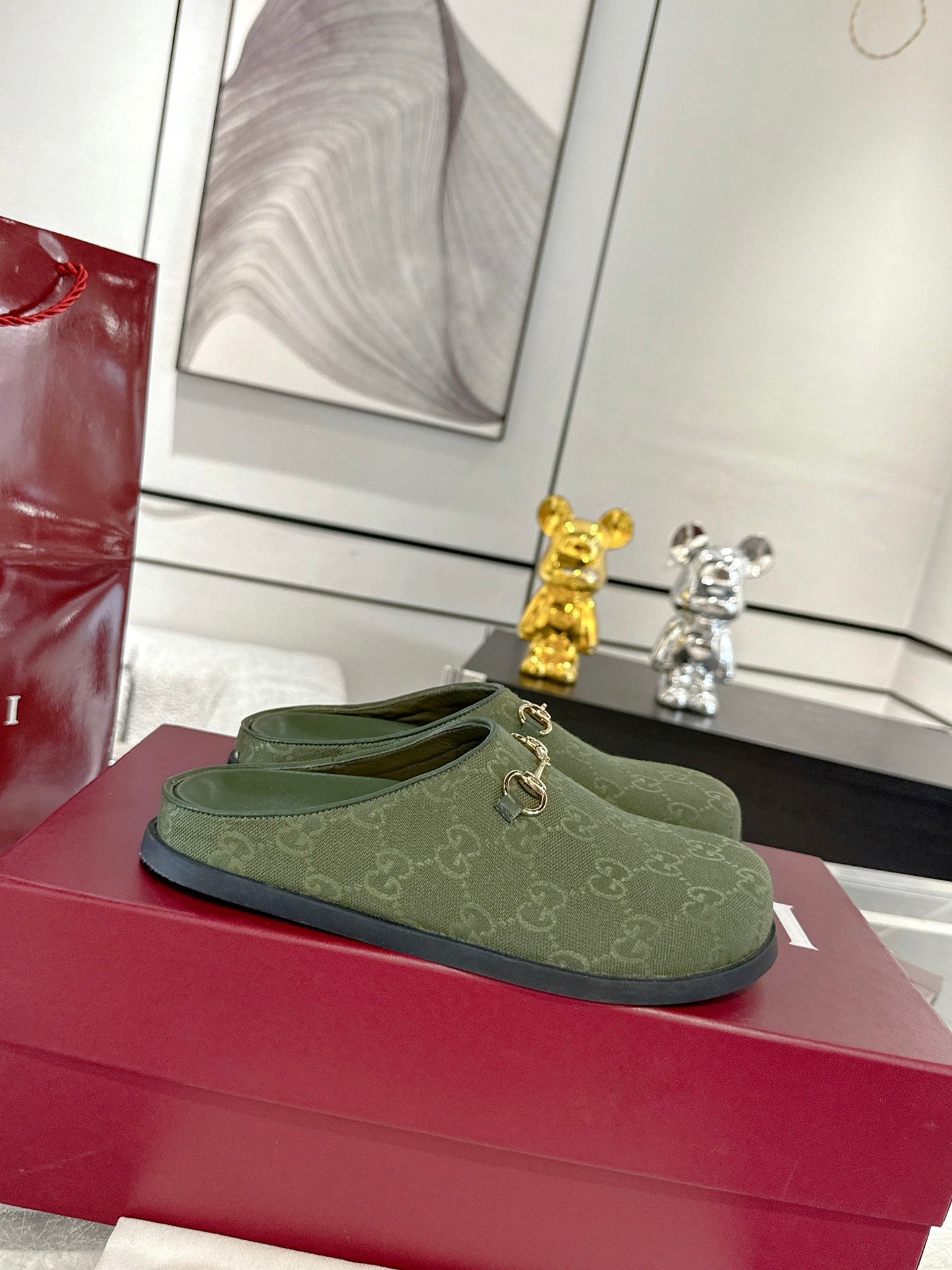 GC 25 Horsebit Mule Green Monogram Canvas