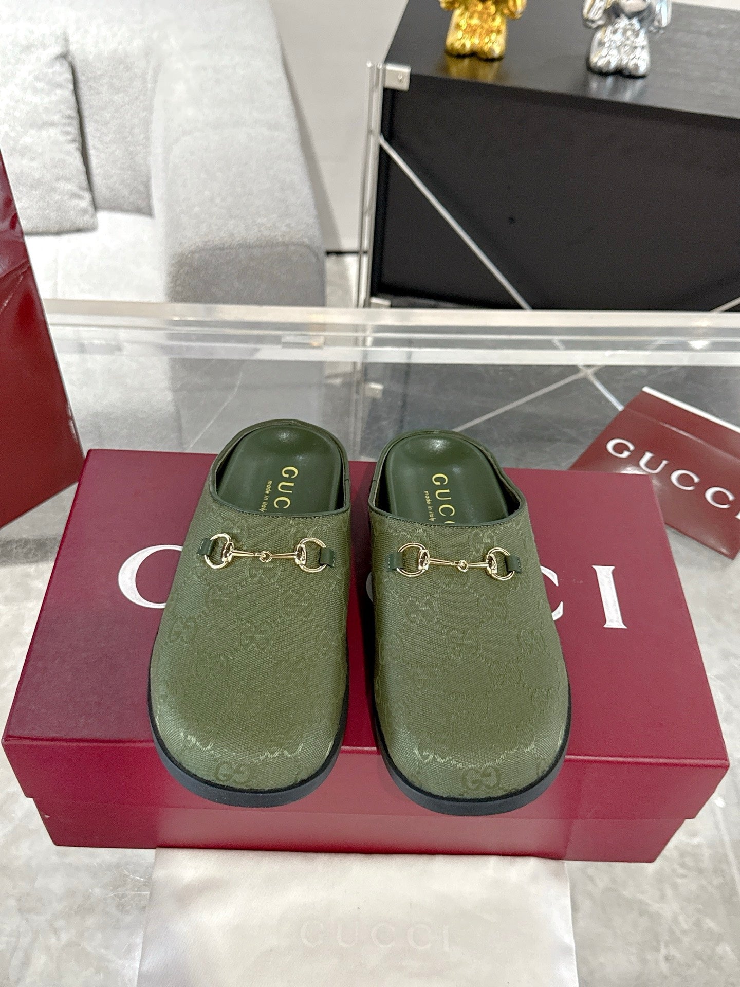 GC 25 Horsebit Mule Green Monogram Canvas