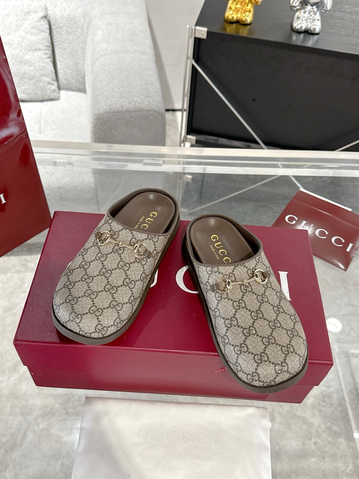 GC 25 Horsebit Mule Beige Ebony Monogram Canvas