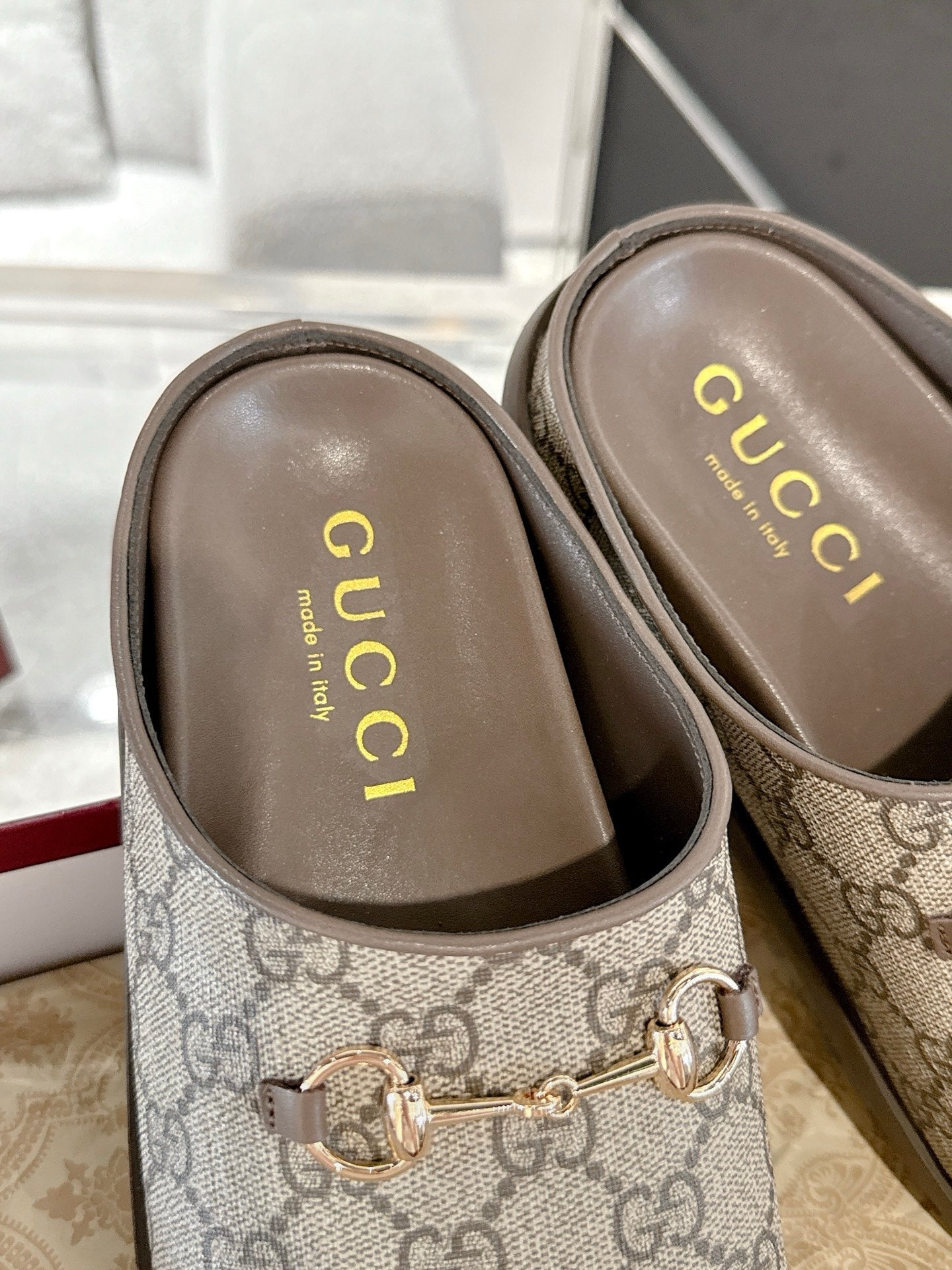 GC 25 Horsebit Mule Beige Ebony Monogram Canvas