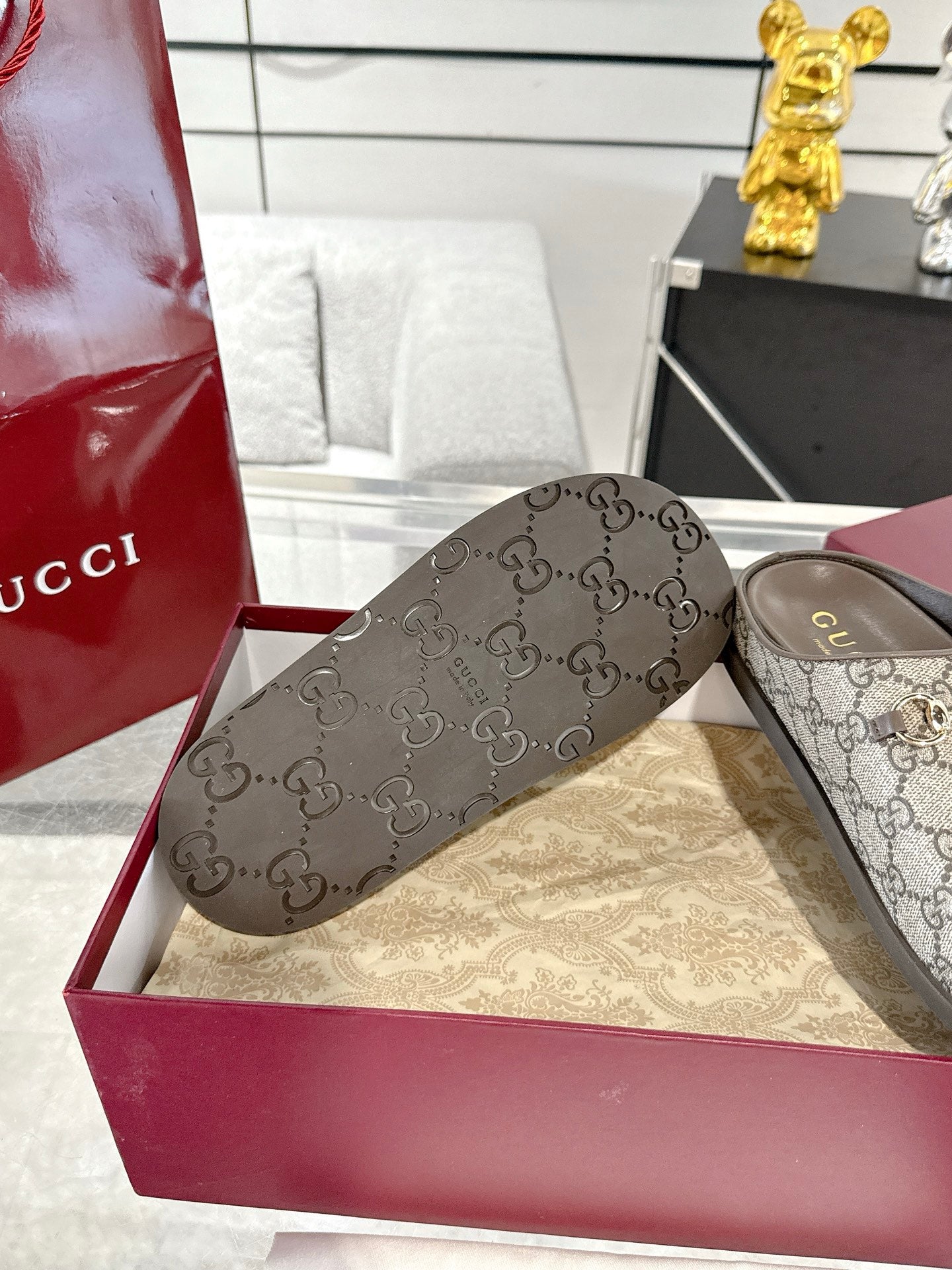 GC 25 Horsebit Mule Beige Ebony Monogram Canvas