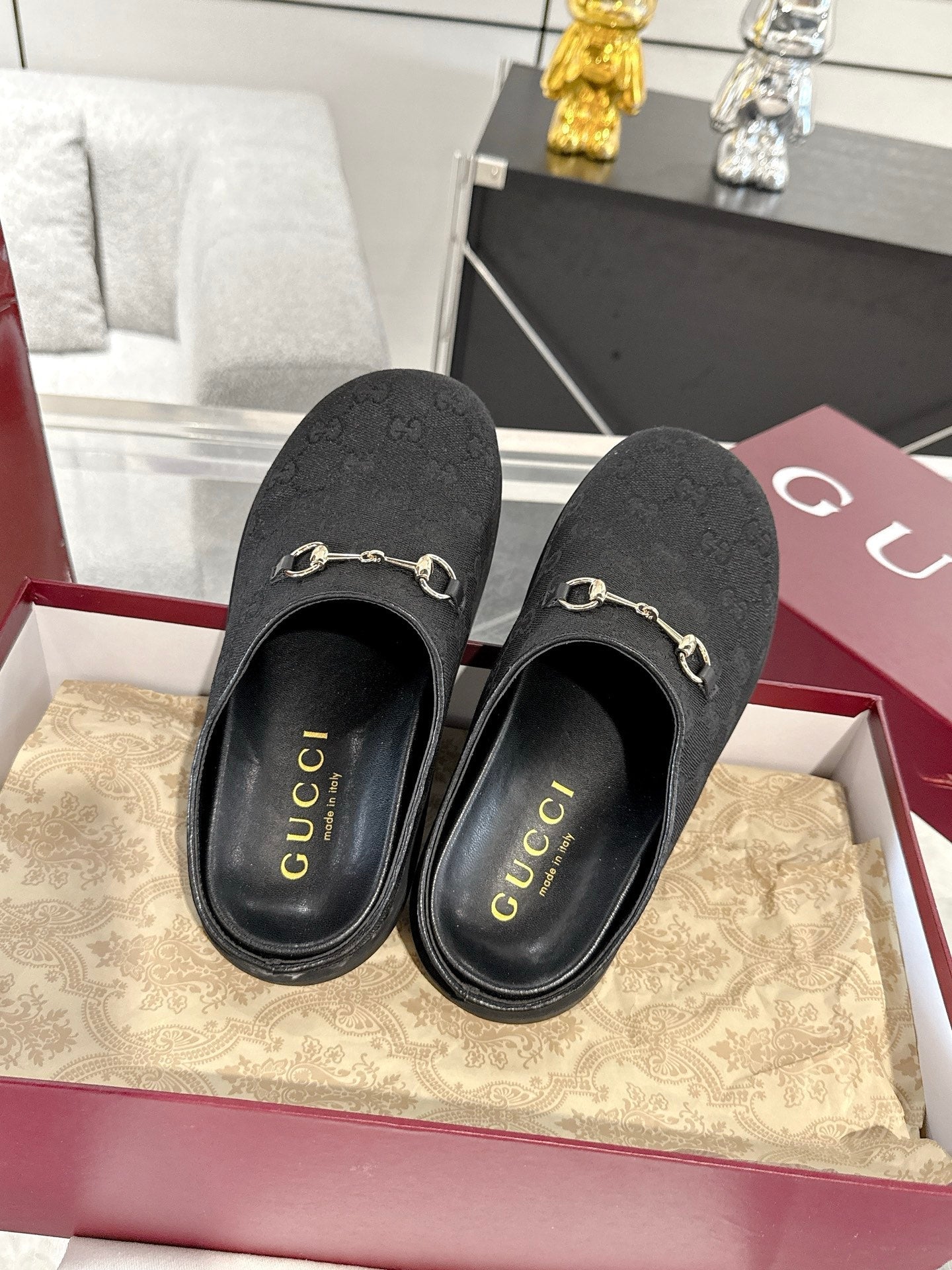 GC 25 Horsebit Mule Black Monogram Canvas