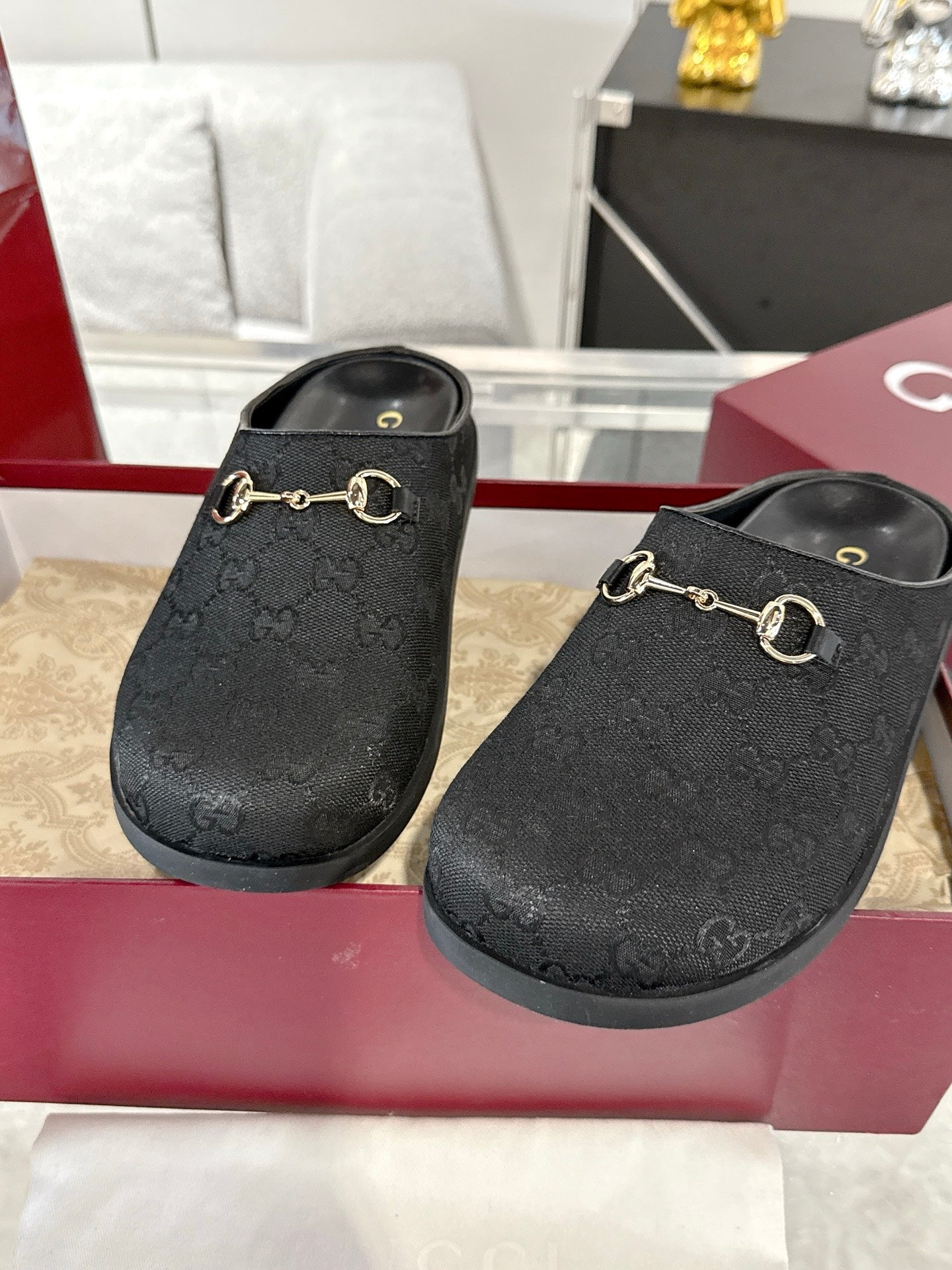 GC 25 Horsebit Mule Black Monogram Canvas