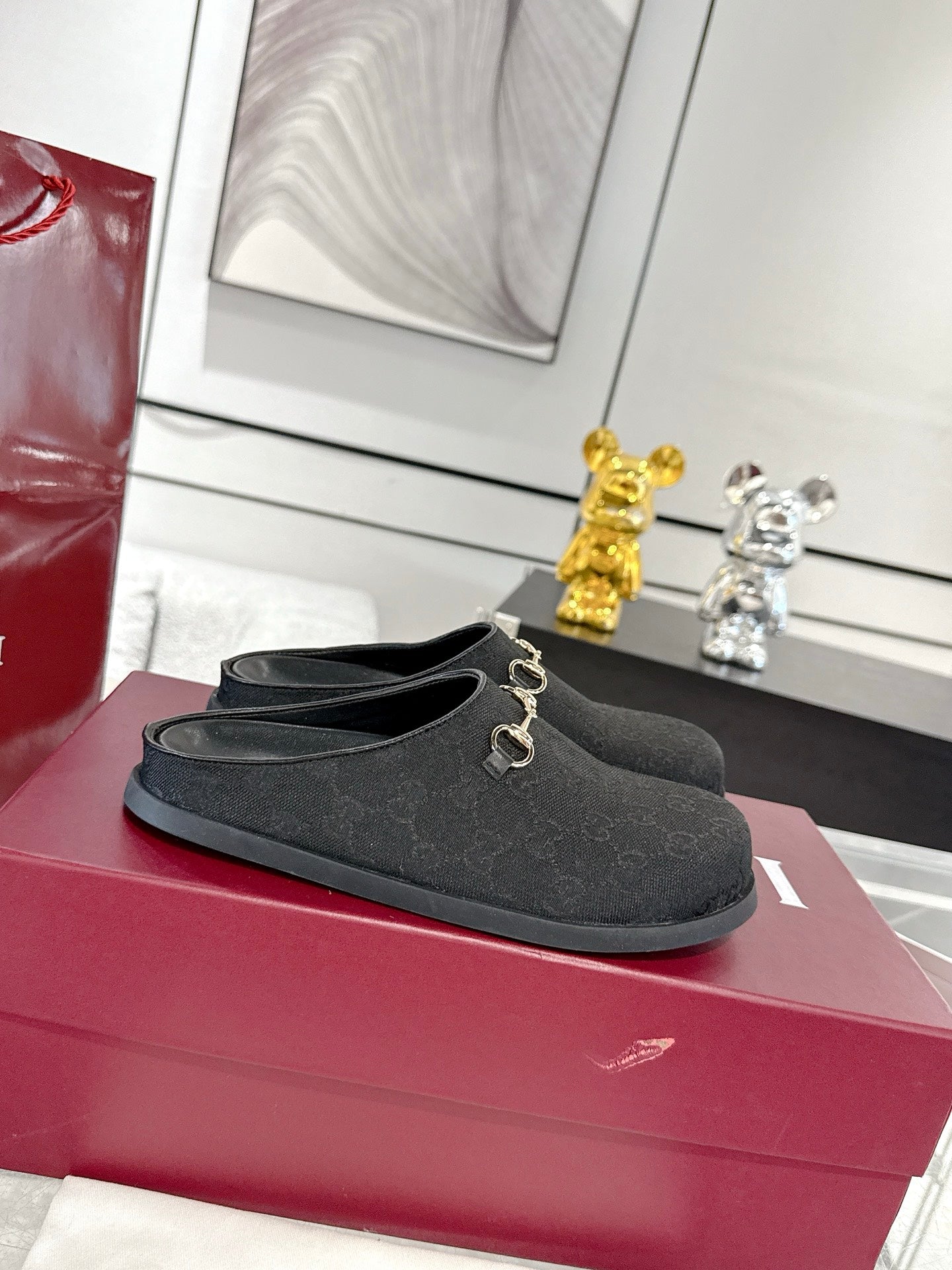 GC 25 Horsebit Mule Black Monogram Canvas