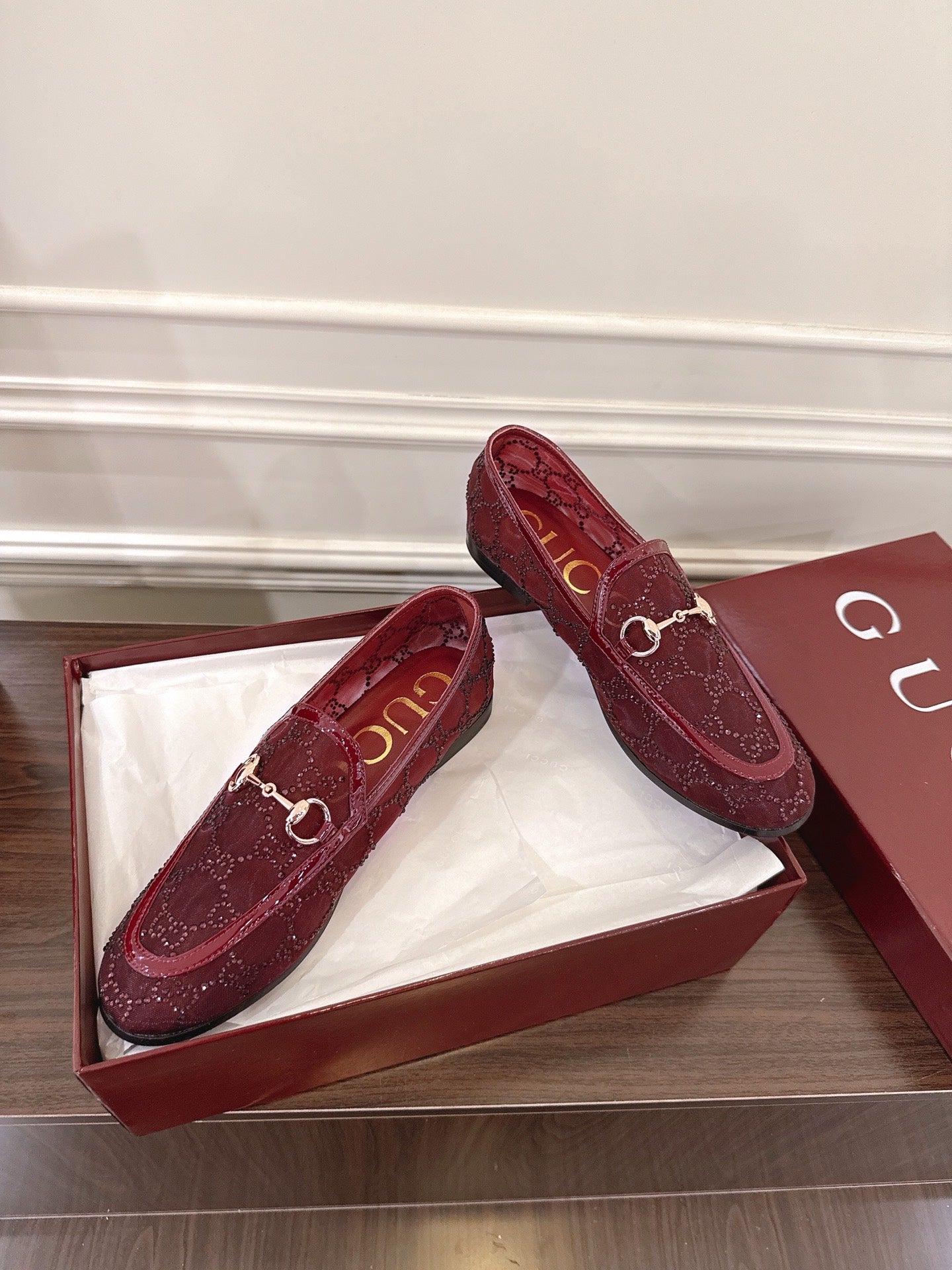 GG Jordaan Loafer Dark Red Mesh With Crystal